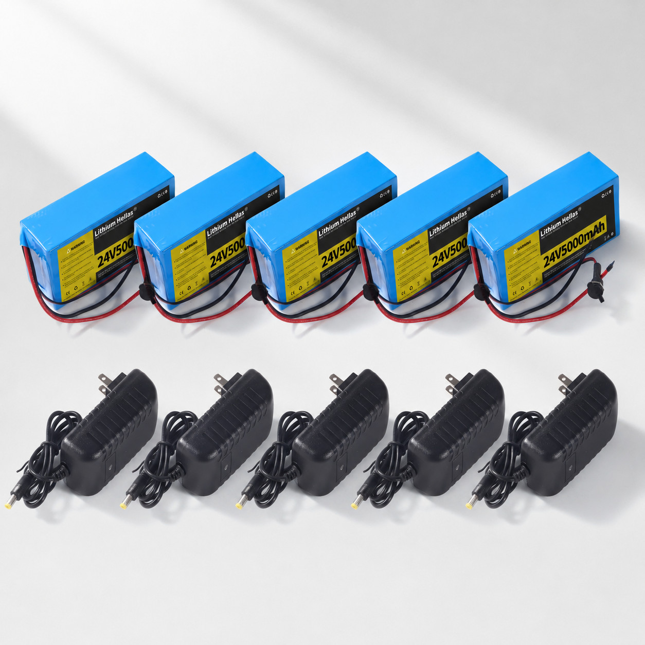 5pcs 24V 5Ah Lithium Battery Pack Rechargeable with Charger BMS Bare Wire Output