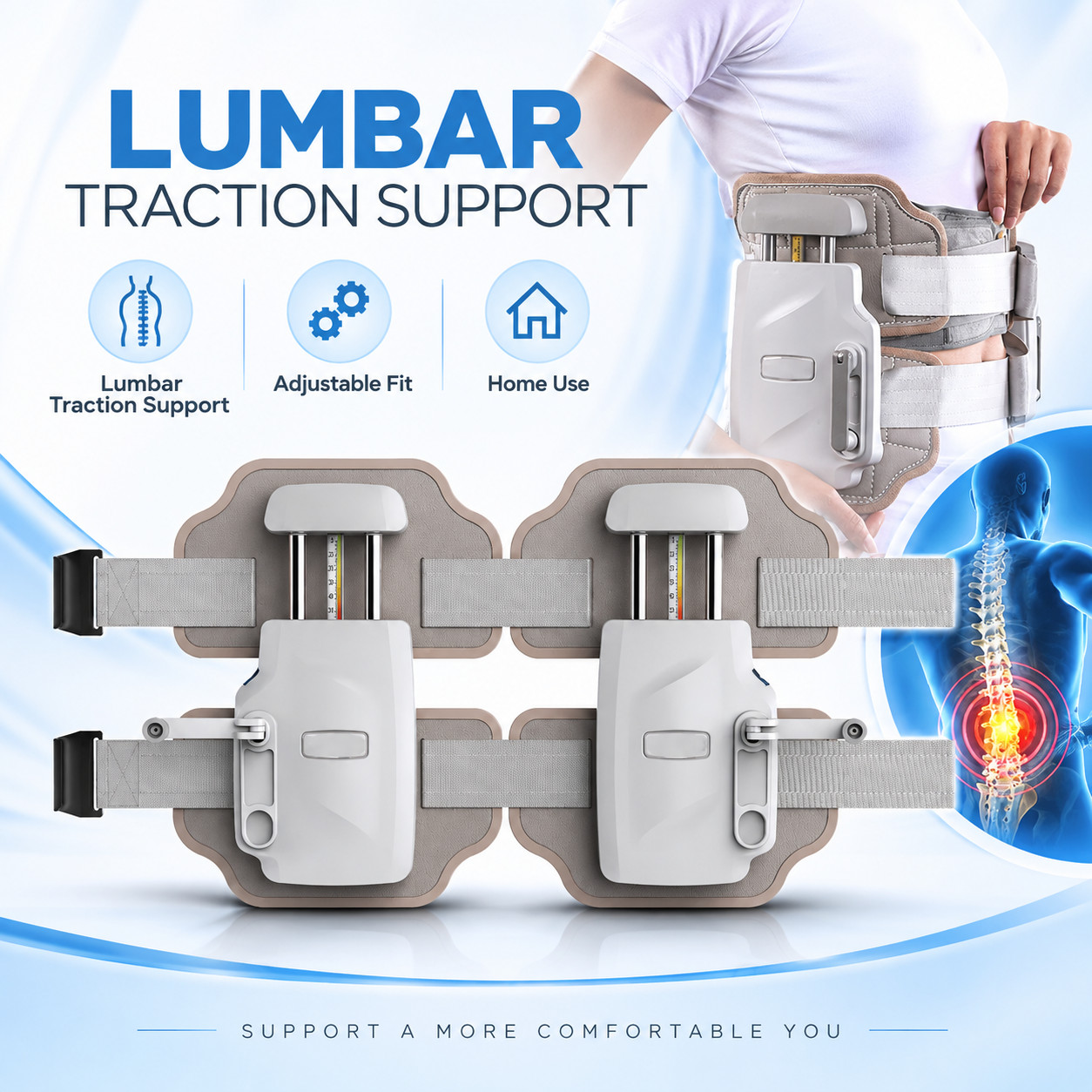 Adjustable Lumbar Traction Device Mechanical Stretch Dual-Side Portable Home Use