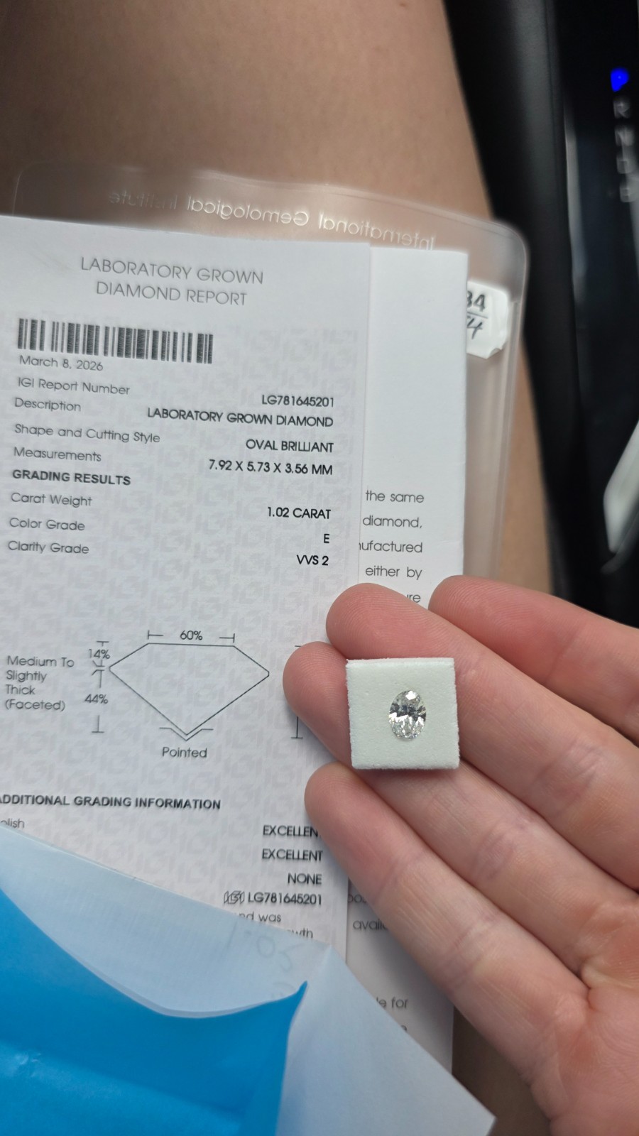1.02 ct lab grown oval diamond with IGI cert 1.02 ct lab grown oval diamond with IGI cert