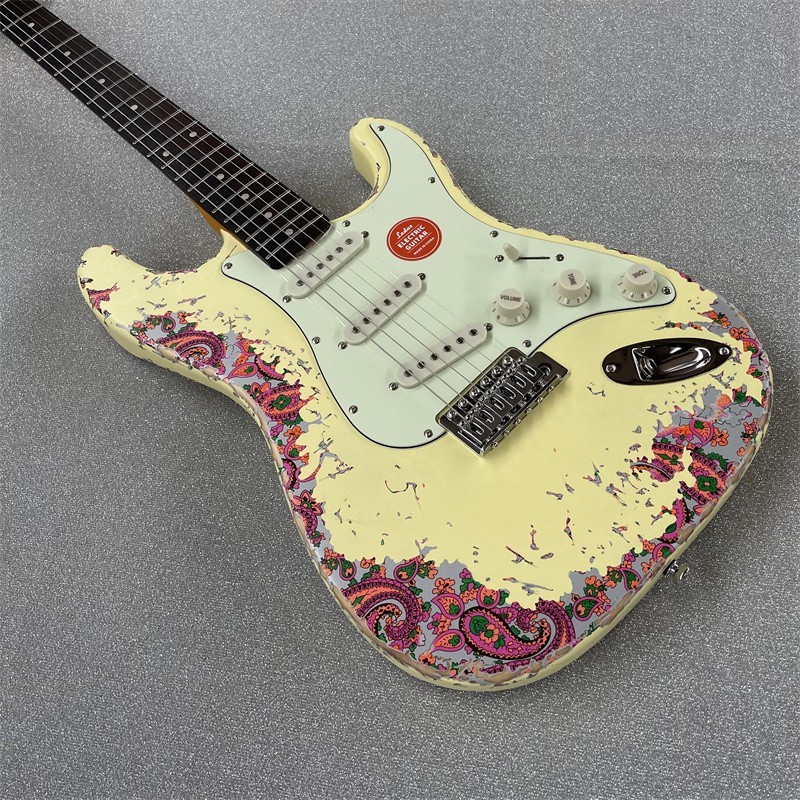 NO logo AS72 Cream Paisley Electric Guitar S-T Rounded fret Edge stainless Fret