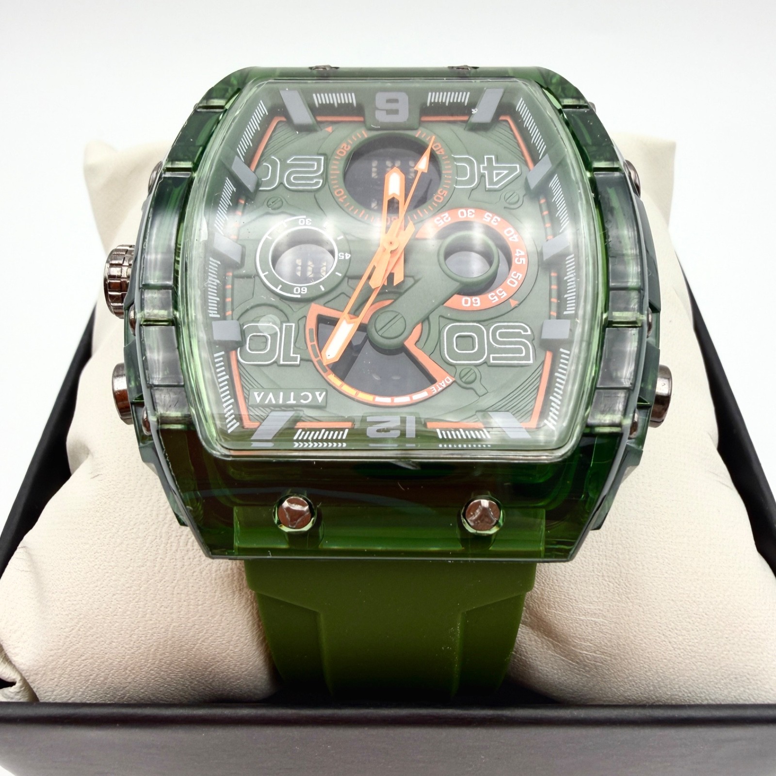 NEW INVICTA x ACTIVA Men\'s Tonneau Green Orange Architectural Watch X-Large 45MM