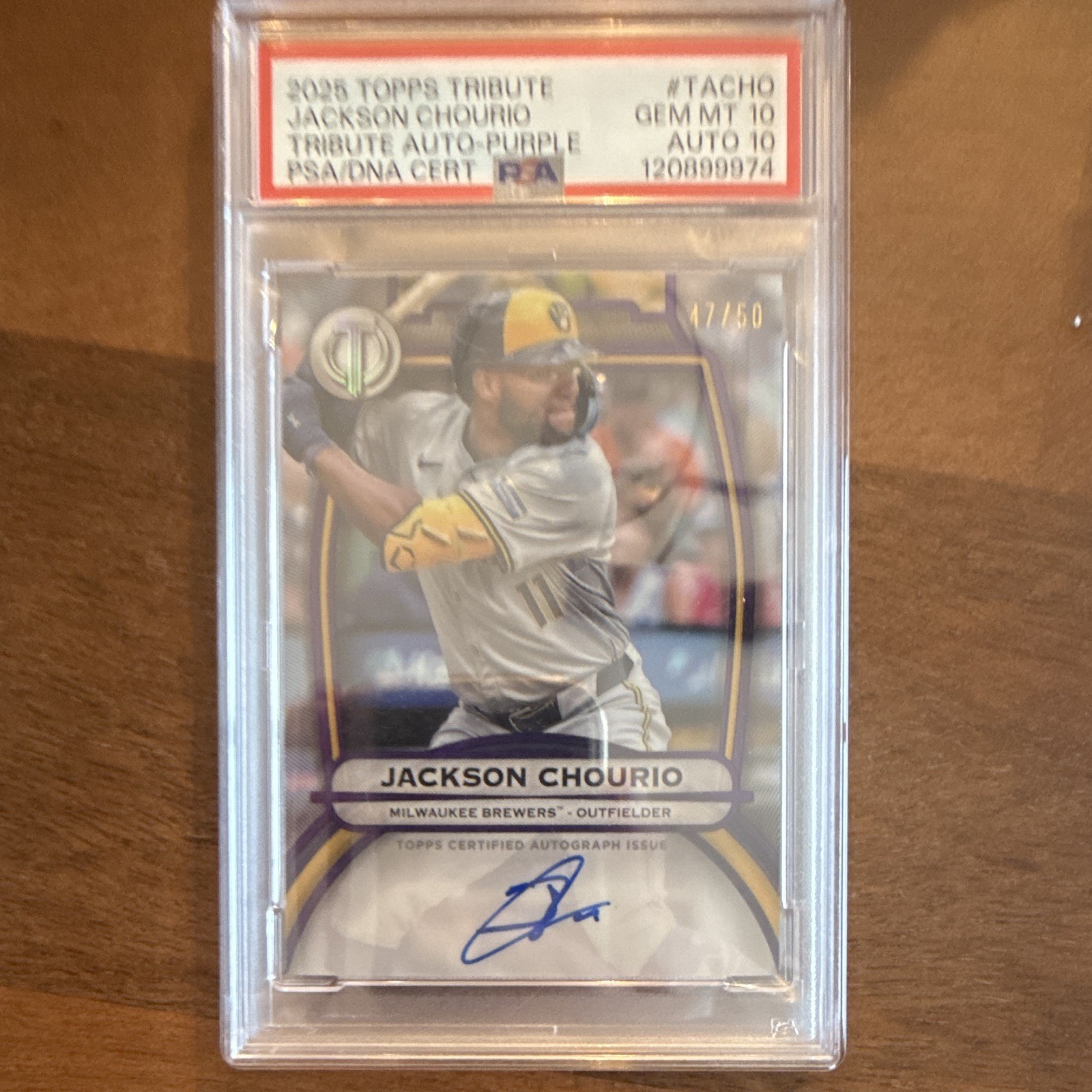 2025 Topps Tribute Jackson Chourio Tribute Autos TA-CHO Purple Auto /50