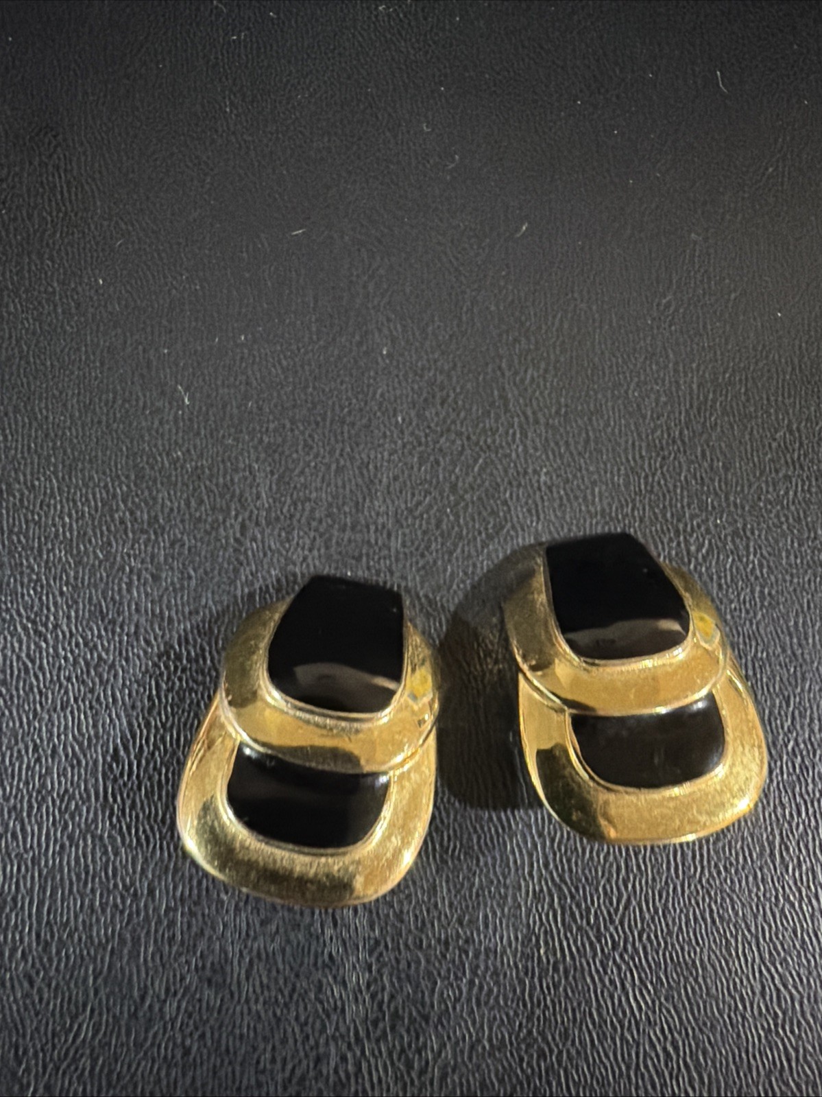 Vintage Carolee Black And Gold Clip On Earrings Gold Tone 1970s