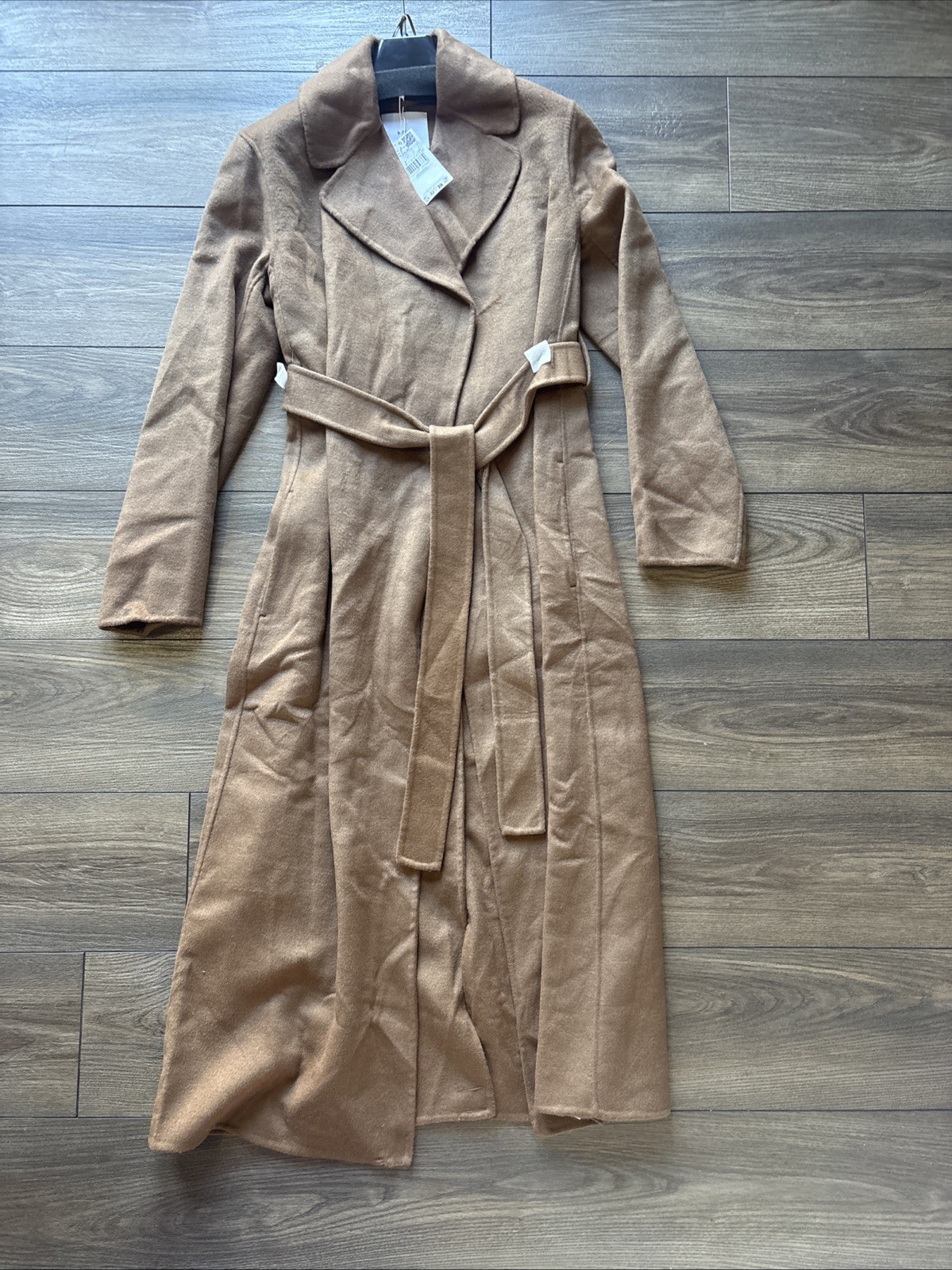 Mango Women’s Handmade Wool Overcoat Brown Solid Belted Tie Mango Women’s Handmade Wool Overcoat Brown Solid Belted Tie