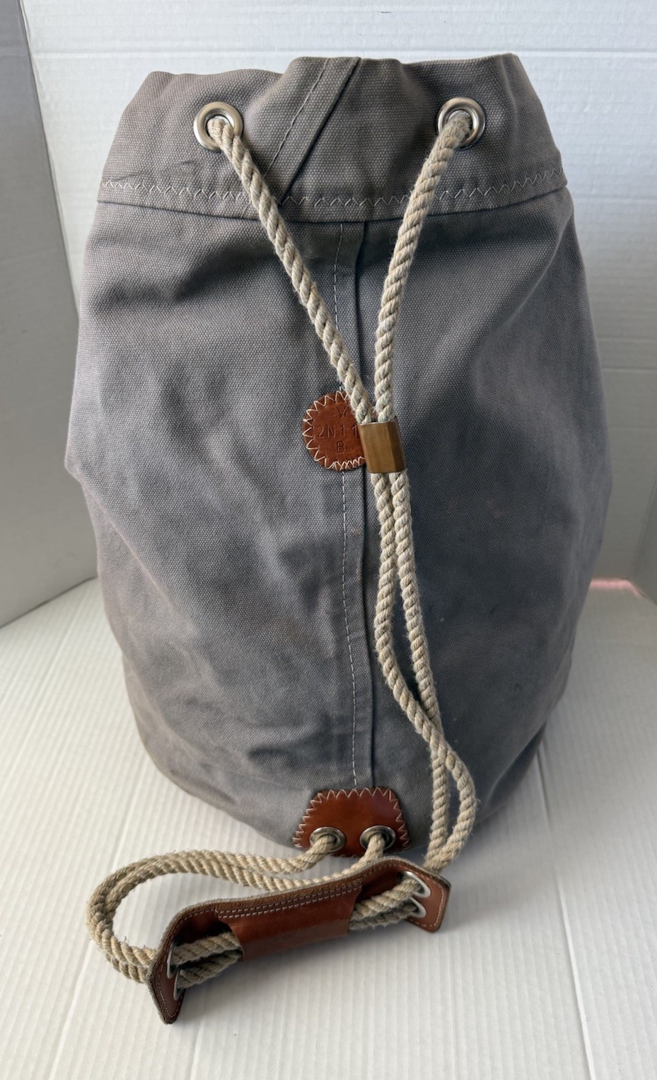 A/O SAILOR Ditty Bag  Seabag Cargo Pocket Gray  Brown leather USA