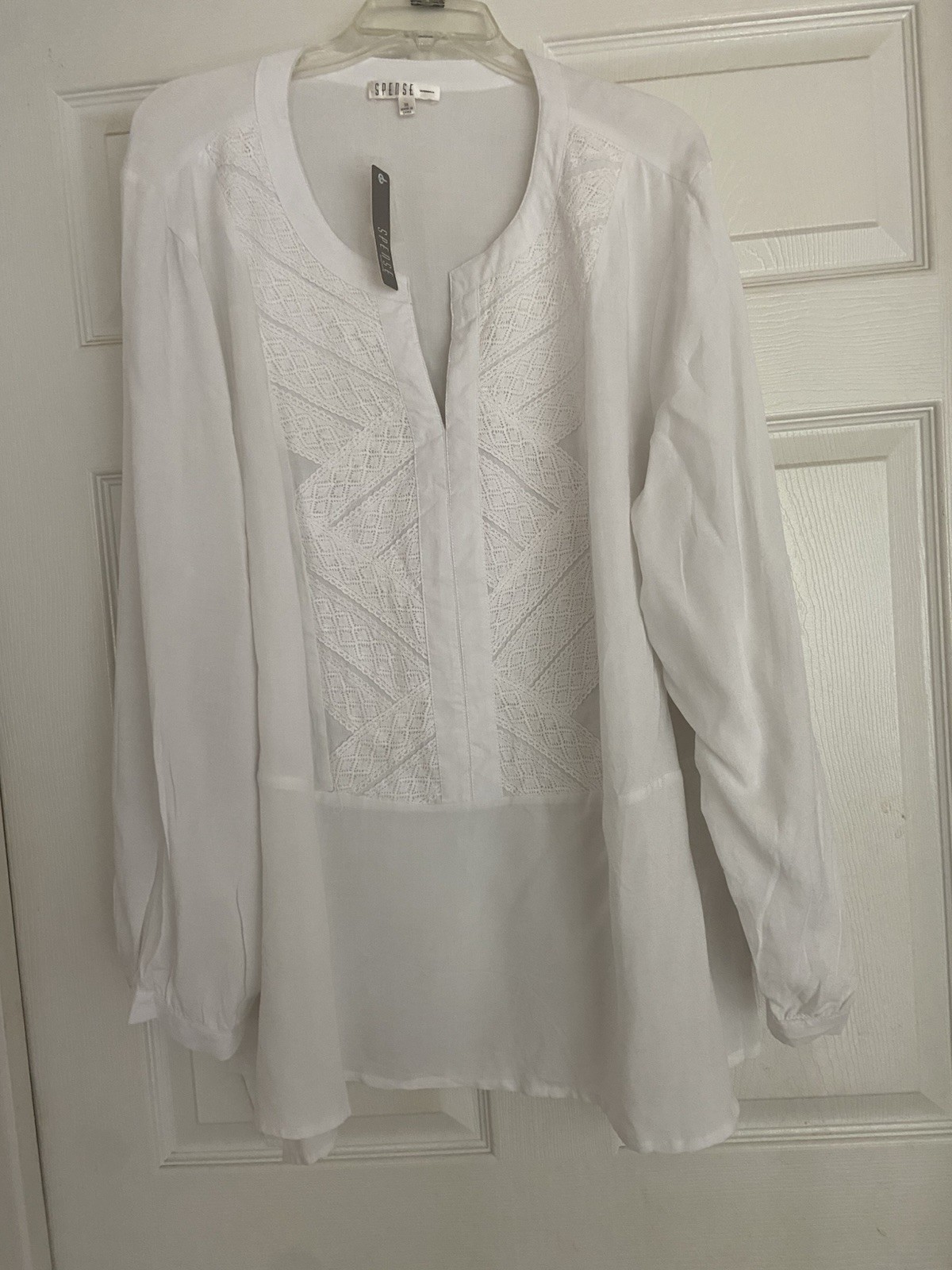 Spense Women\'s White Sheer Lace Trim Button Front Blouse 3/4 Sleeve 3X Spense Women\'s White Sheer Lace Trim Button Front Blouse 3/4 Sleeve 3X