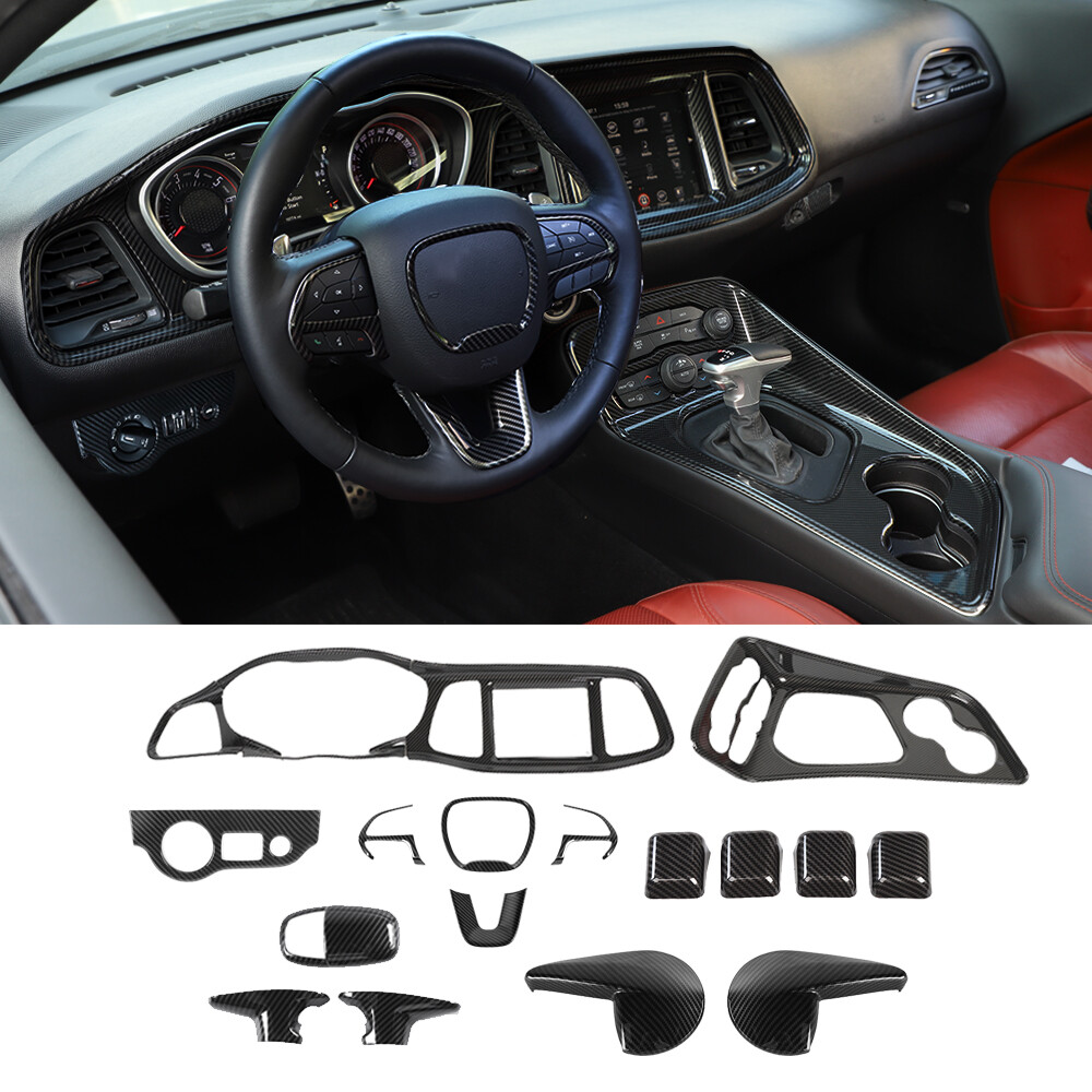 19pc Carbon Fiber Interior Dash Trim Kit for Dodge Challenger 15-23 Accessories