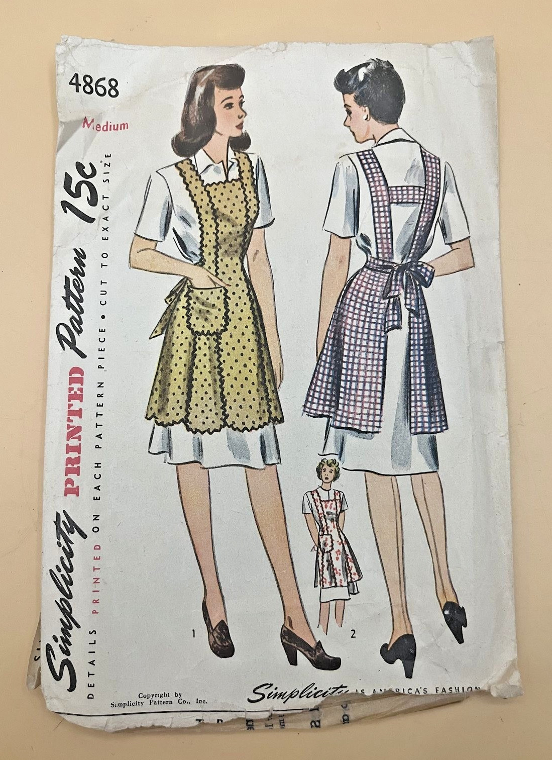 Vintage 1940s Simplicity 4868 Bib Apron Sewing Pattern Scalloped Edge Medium