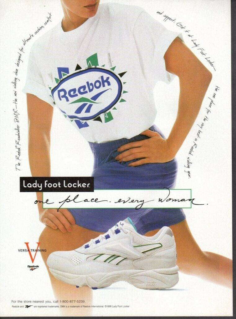 Vintage advertising print Fashion Shoe REEBOK Roadwalker DMX Lady Foot Locker 96