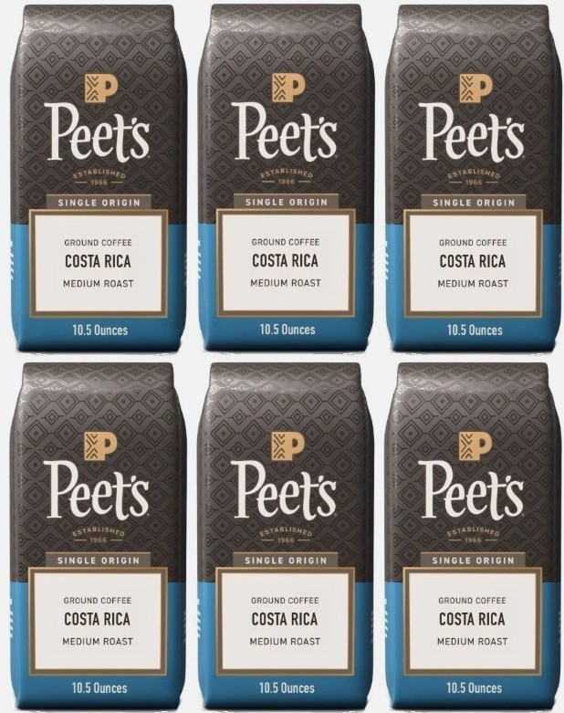 Peet's Coffee Costa Rica Ground Coffee, Medium Roast, 6 Bags - DEC/2026