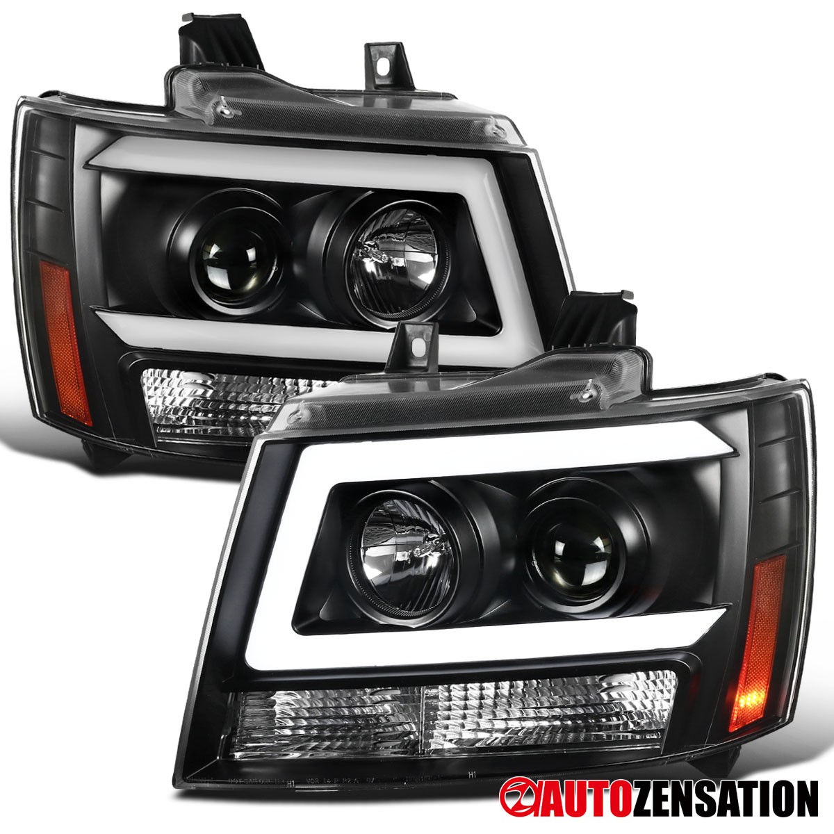 Fit 2007-2014 Chevy Avalanche Tahoe Suburban Black LED Bar Projector Headlights