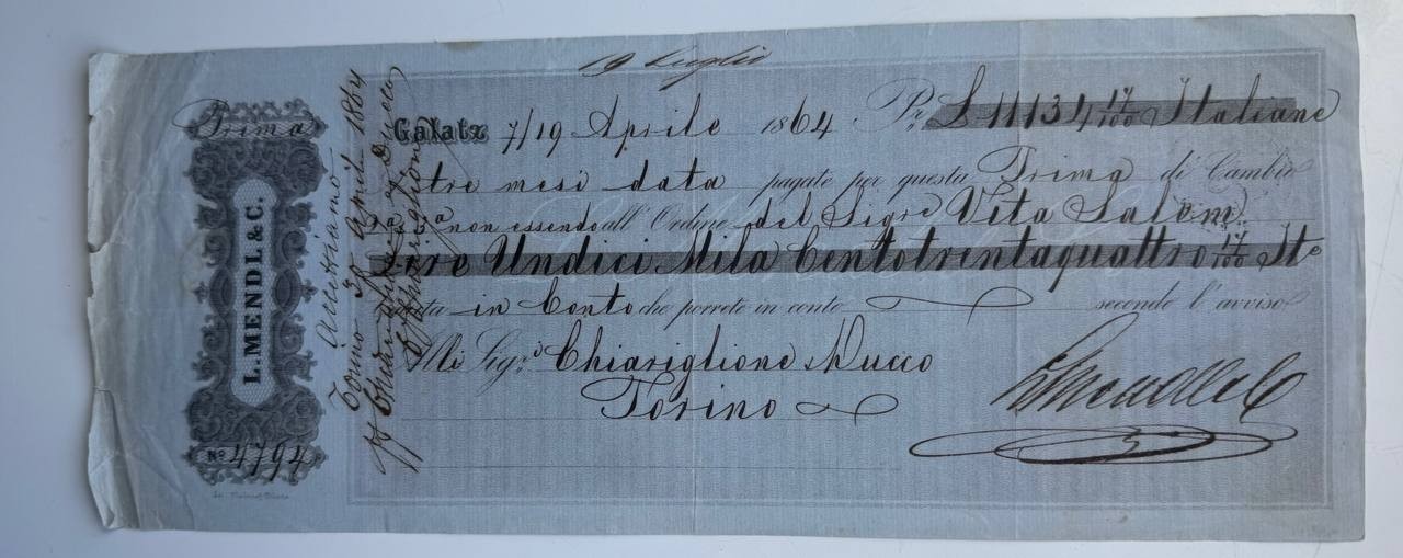1864 Romania Galatz / Galați L. Mendl  & Co Bill of Exchange Rare