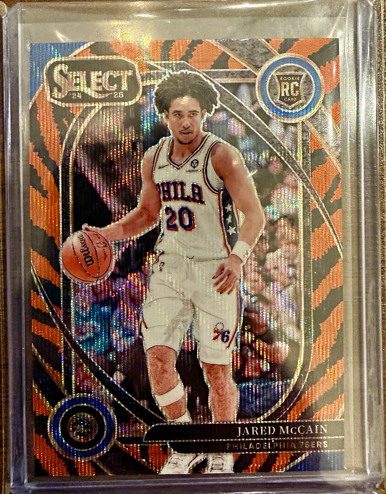 2024-25 Panini Select Courtside Jared McCain RC Tiger Prizm #283 76ers 2024-25 Panini Select Courtside Jared McCain RC Tiger Prizm #283 76ers