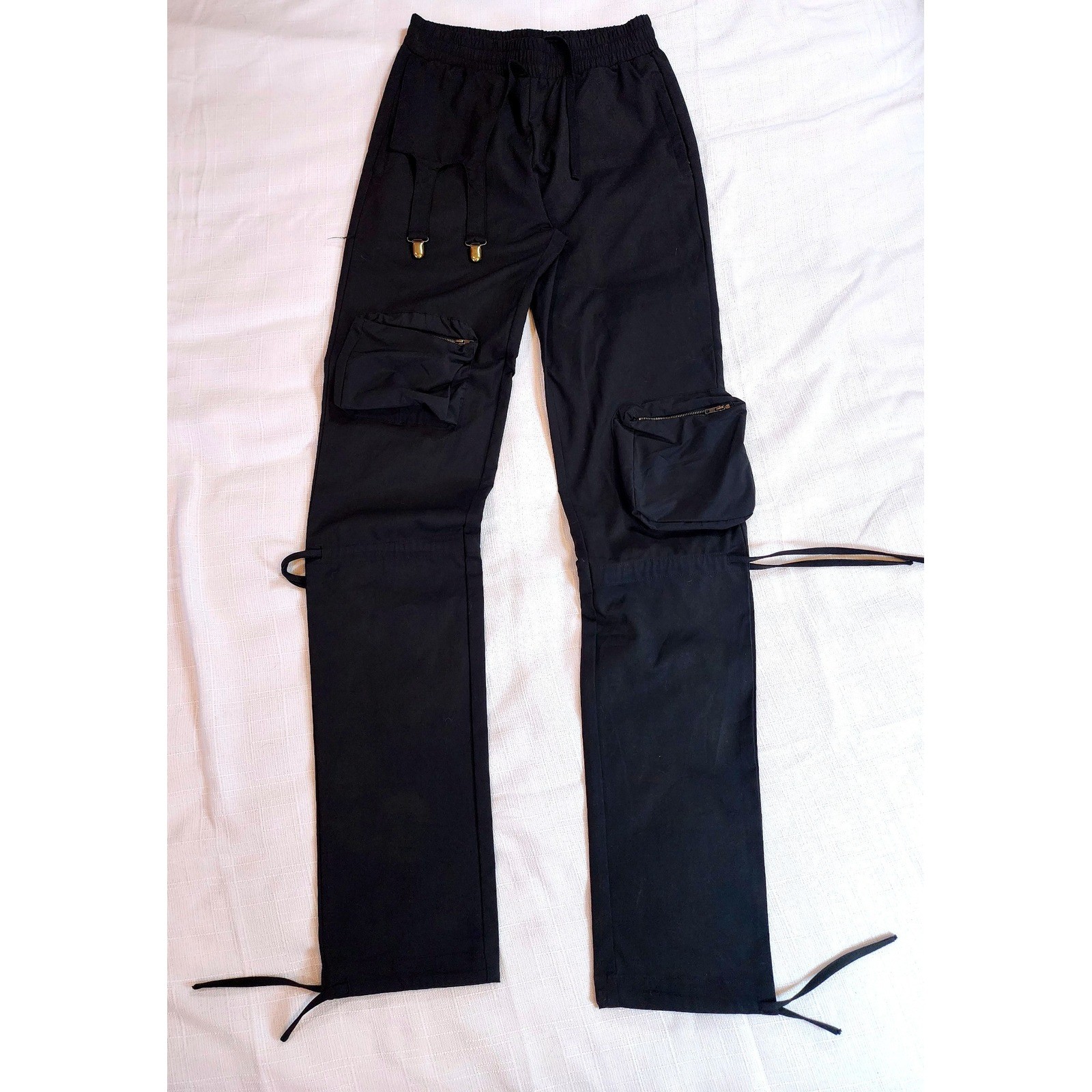 Nineth Closet Essentials Tall Cargo Pants Black Techwear Utility Straps 35in