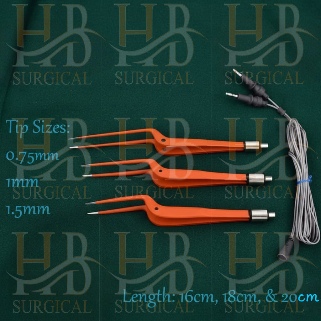 3pcs Set Non-Stick Bayonet Bipolar Forceps & 3mtr Cord