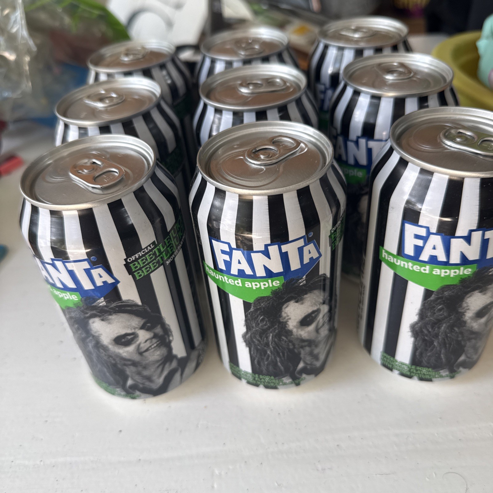 Beetlejuice Fanta Haunted Apple Soda lot of 9 12oz Can FULL New
