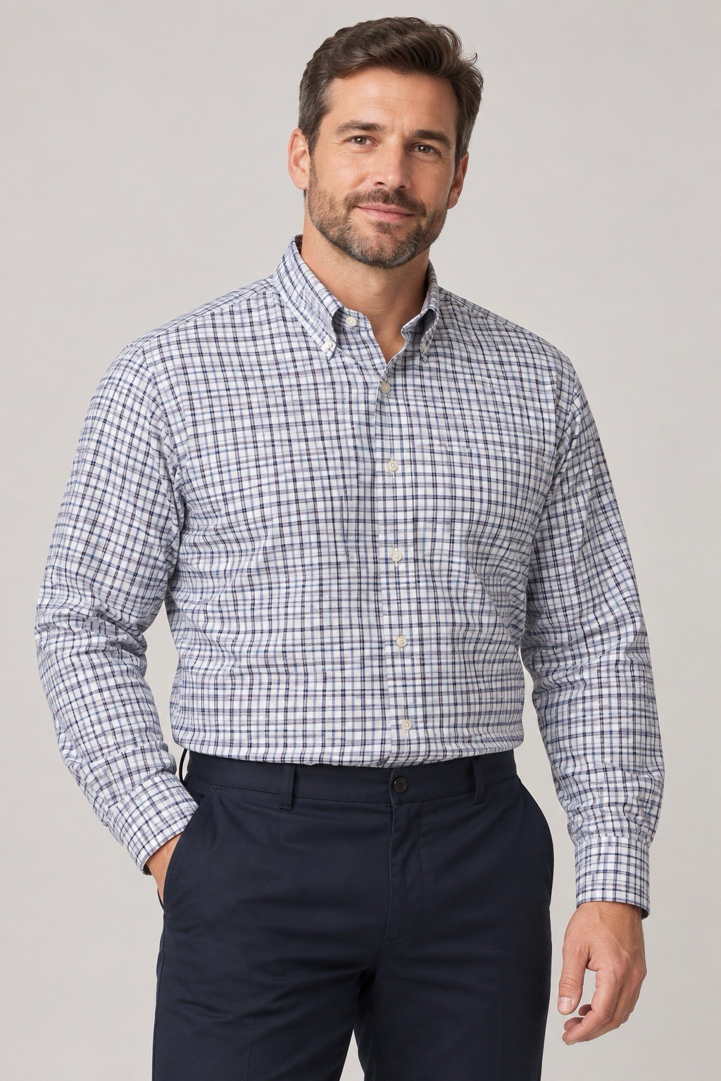 NEW- Kirkland Signature Men’s XXL 18.5 34/35 Blue Check Non-Iron Dress Shirt NWT