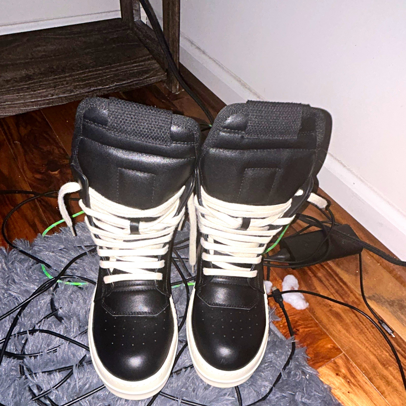 Rick Owens Geobasket Leather High-Top Lace-Up Side Zipper Sneakers US 8 Rick Owens Geobasket Leather High-Top Lace-Up Side Zipper Sneakers US 8