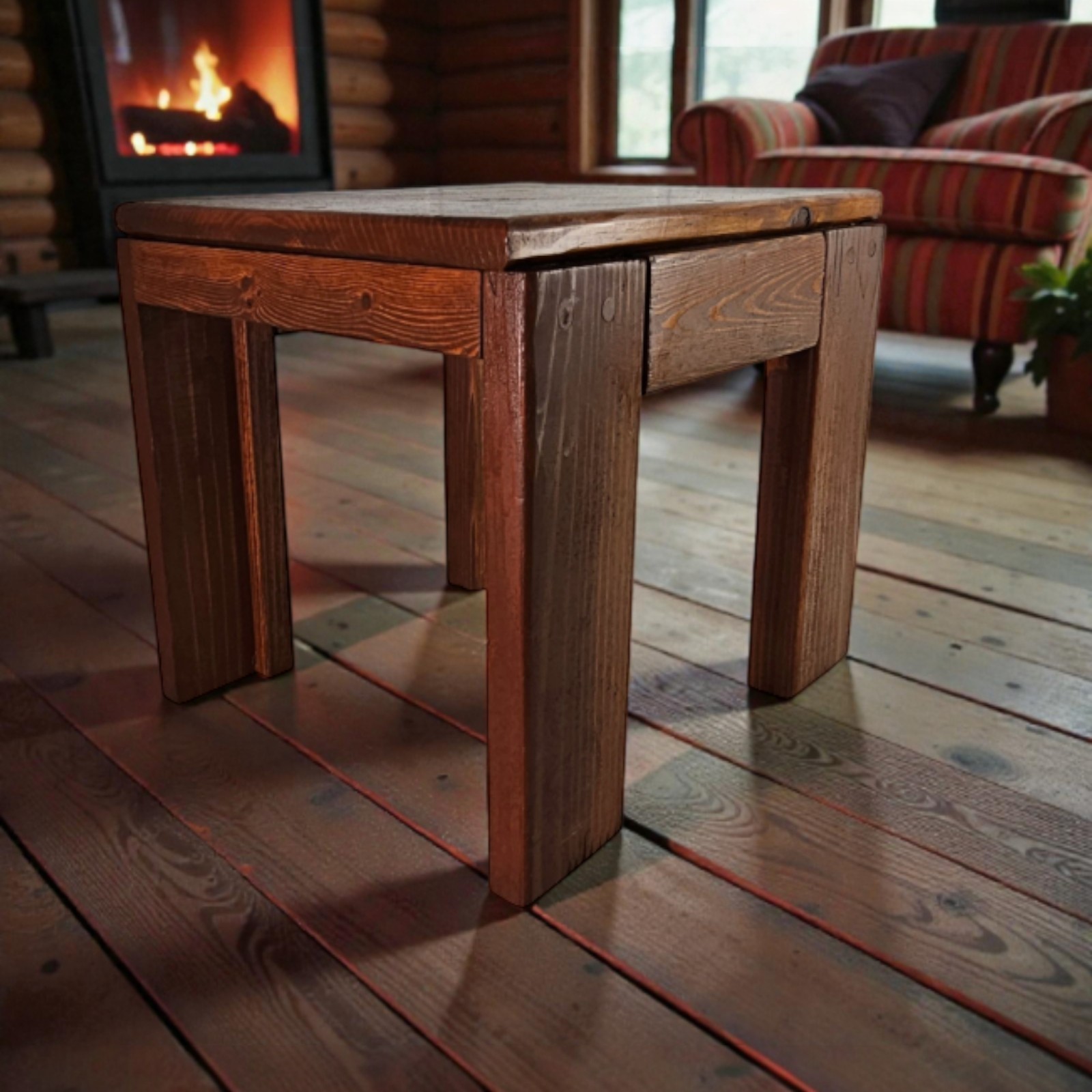 Vintage Modern Pine Step Wood Stool Brown Foot Stool 1970\'s Ottoman 12\