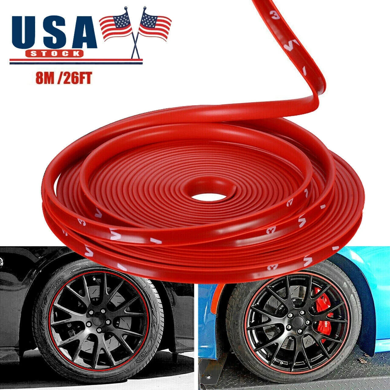 8M Car Wheel Hub Rim Edge Protector Ring Tire Guard 26Ft in Red Color 8M Car Wheel Hub Rim Edge Protector Ring Tire Guard 26Ft in Red Color