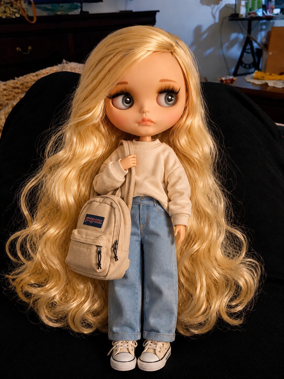 Nude Blythe Doll Blonde Hair Custom Matte Face 1/6 Joint Body Tan Skin 12\
