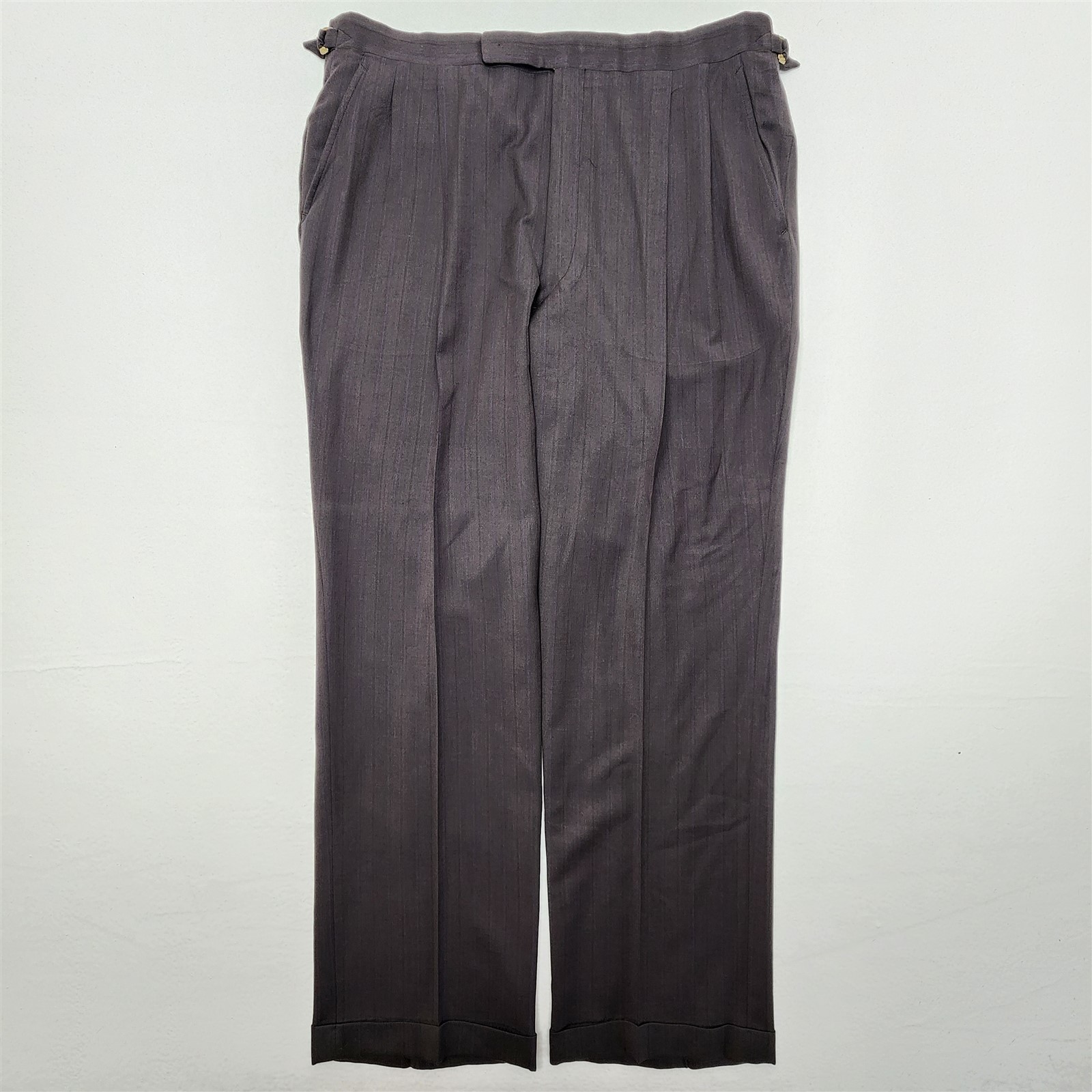 Vtg Oxxford Clothes 40x34 Brown Stripe Wool Full Cut Old Money Side Tab Trousers