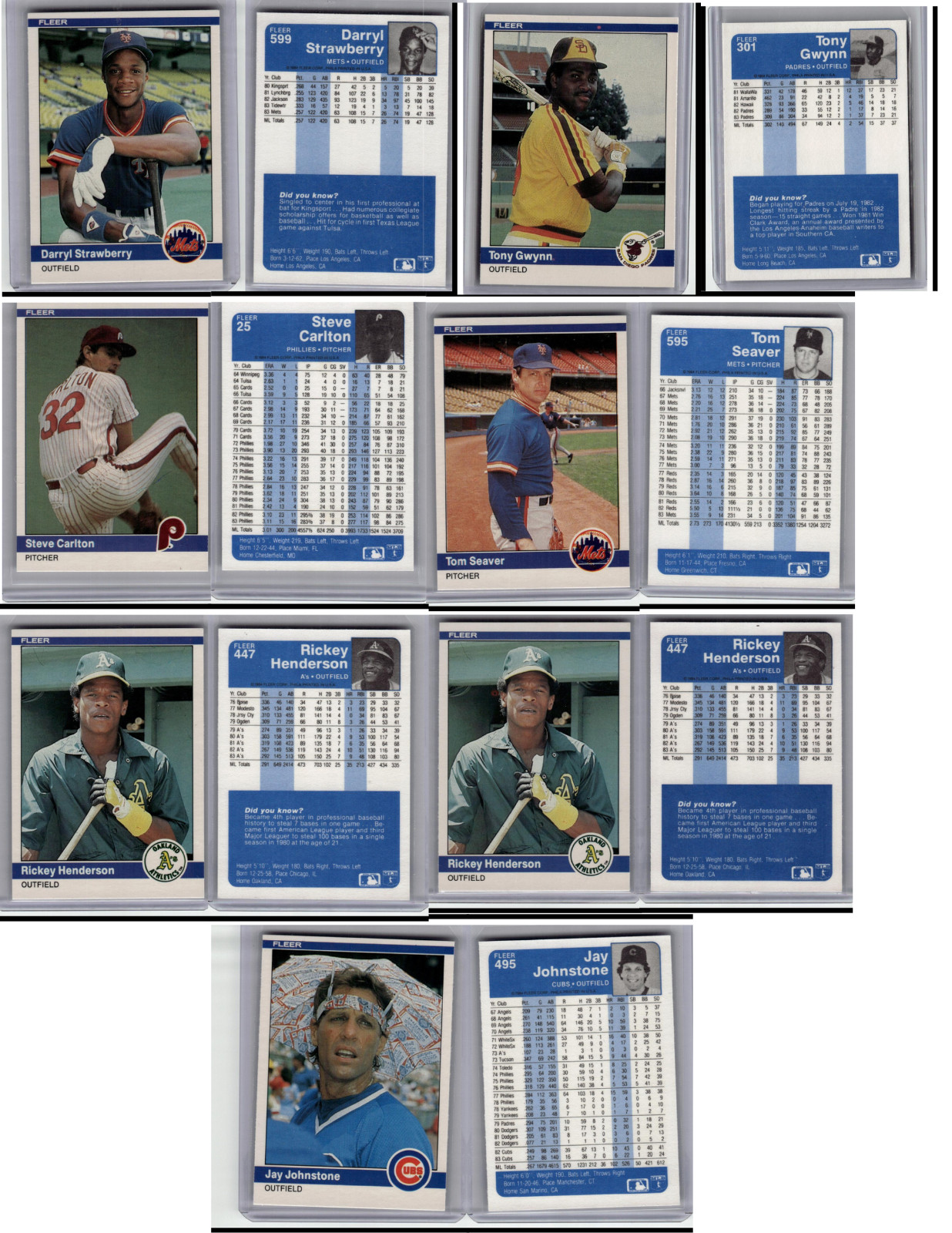 Fleer 1984 Lot Strawberry Gwynn Henderson (2x) others fresh pack SHARP Fleer 1984 Lot Strawberry Gwynn Henderson (2x) others fresh pack SHARP