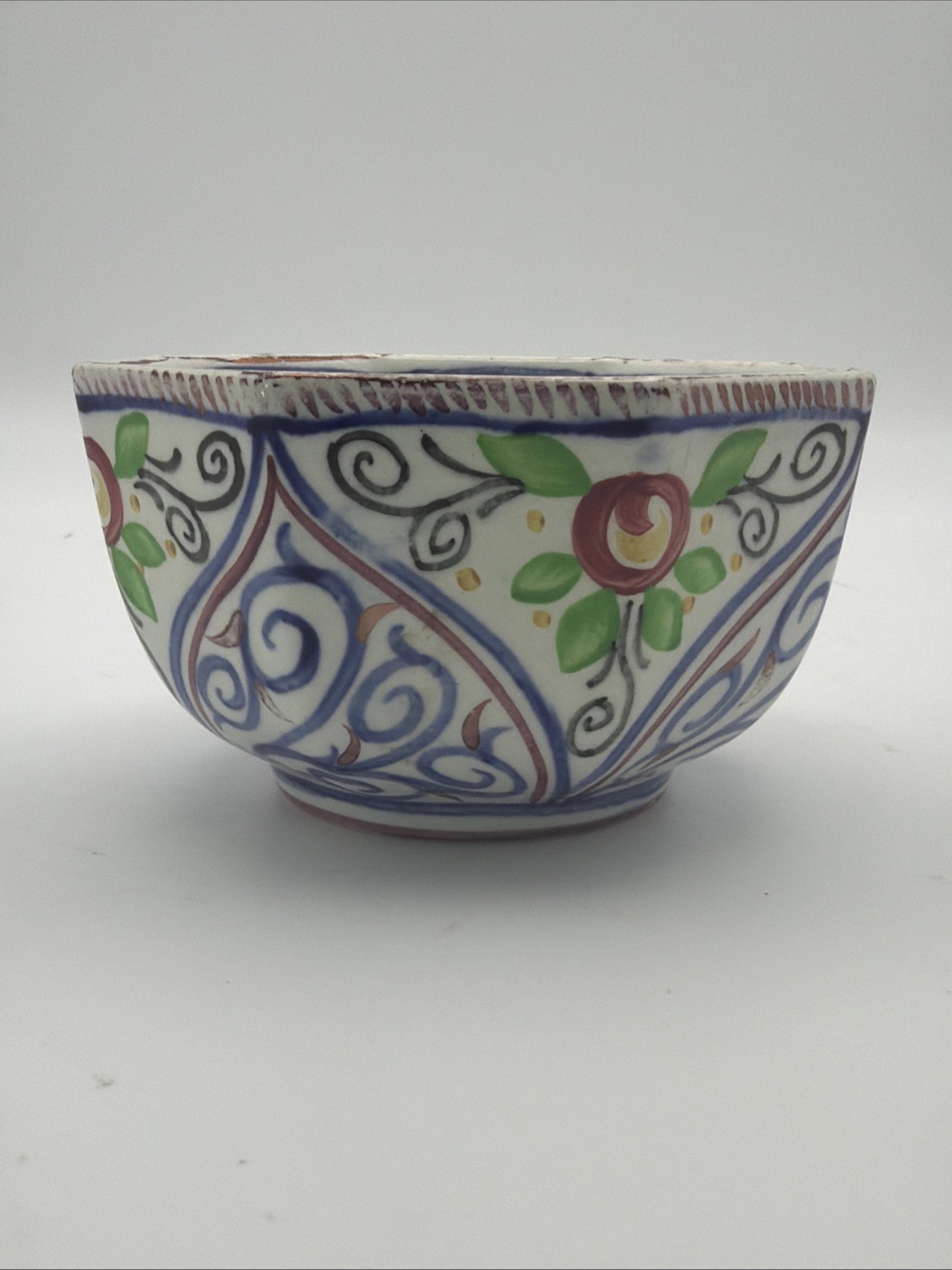 Wedgwood Hand Painted Octagonal Earthenware Bowl Floral Blue Red 4” England