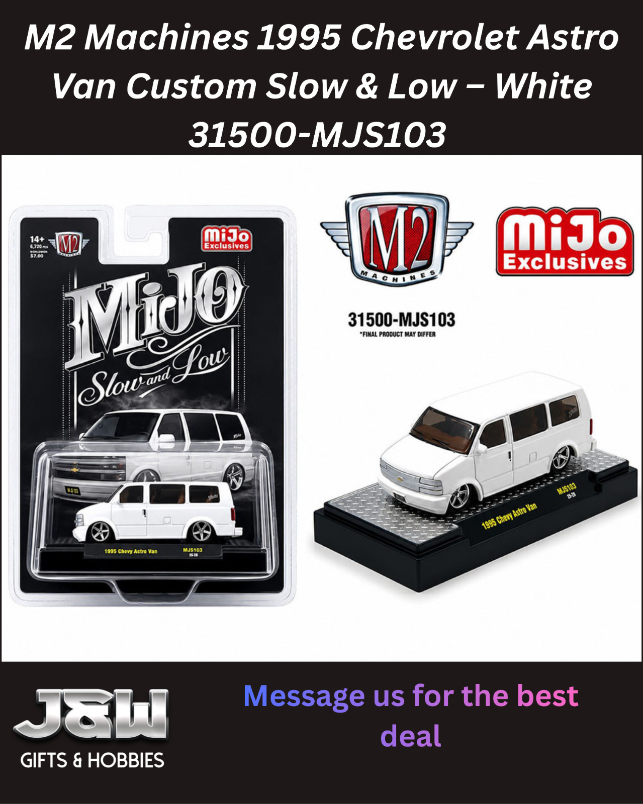 M2 1995 Chevrolet Astro Van Custom Slow & Low White 31500-MJS103 1/64