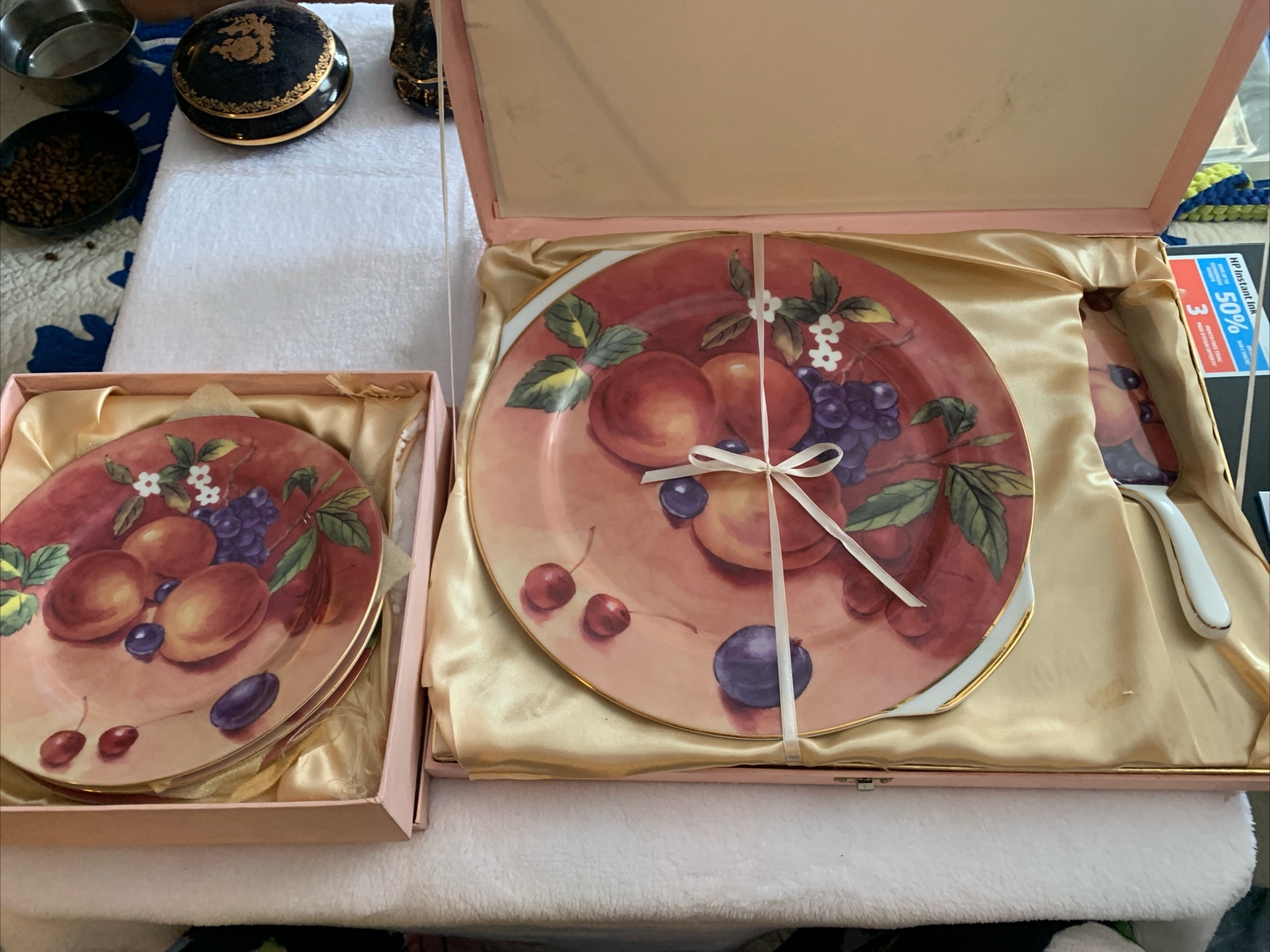 Imperial T Limoges Cake Plate with 6 Dessert Plates France In Original Boxes