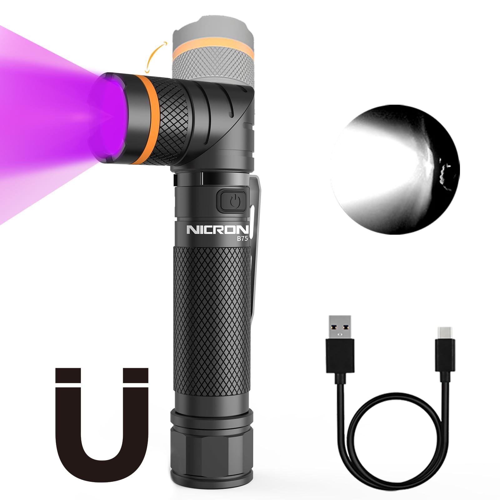 NICRON B75 High Power UV Flashlight Rechargeable LED 1000 Lumens 395nm