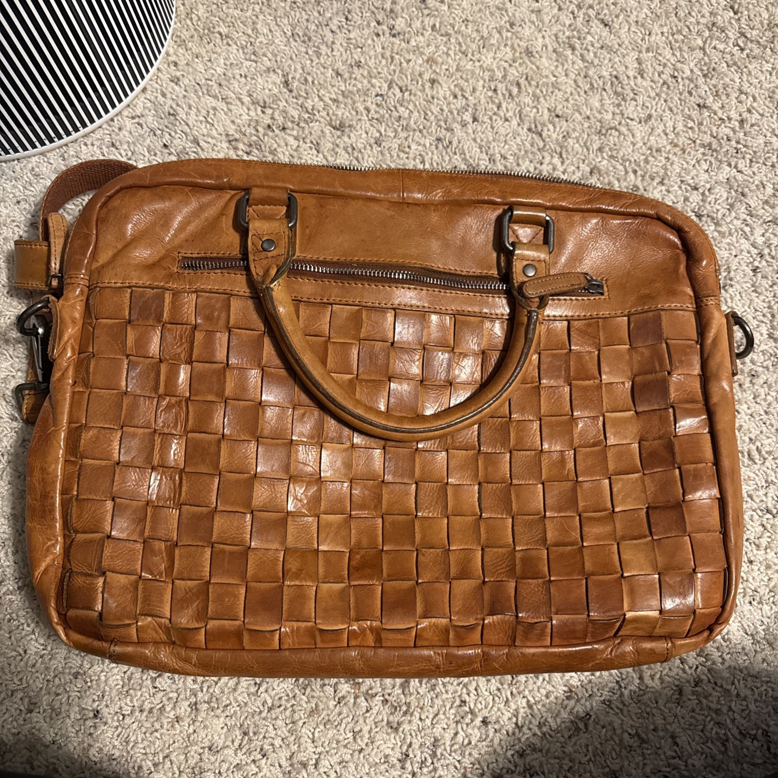 Vilenca Holland Leather Woven Laptop Shoulder Bag Tote