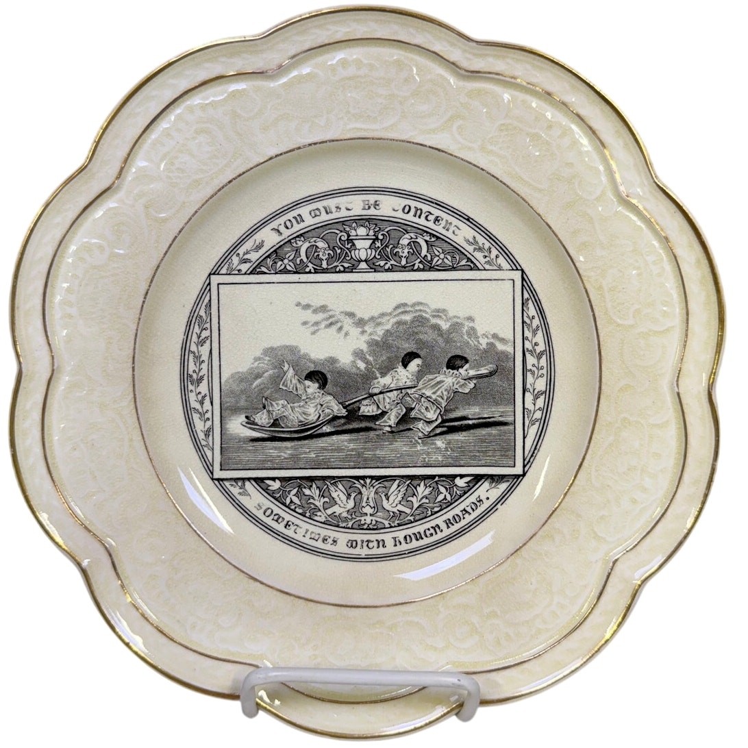 Antique Wedgwood c. 1877 Card Motto Series Plate 'You Must Be Content...' Rare Antique Wedgwood c. 1877 Card Motto Series Plate 'You Must Be Content...' Rare