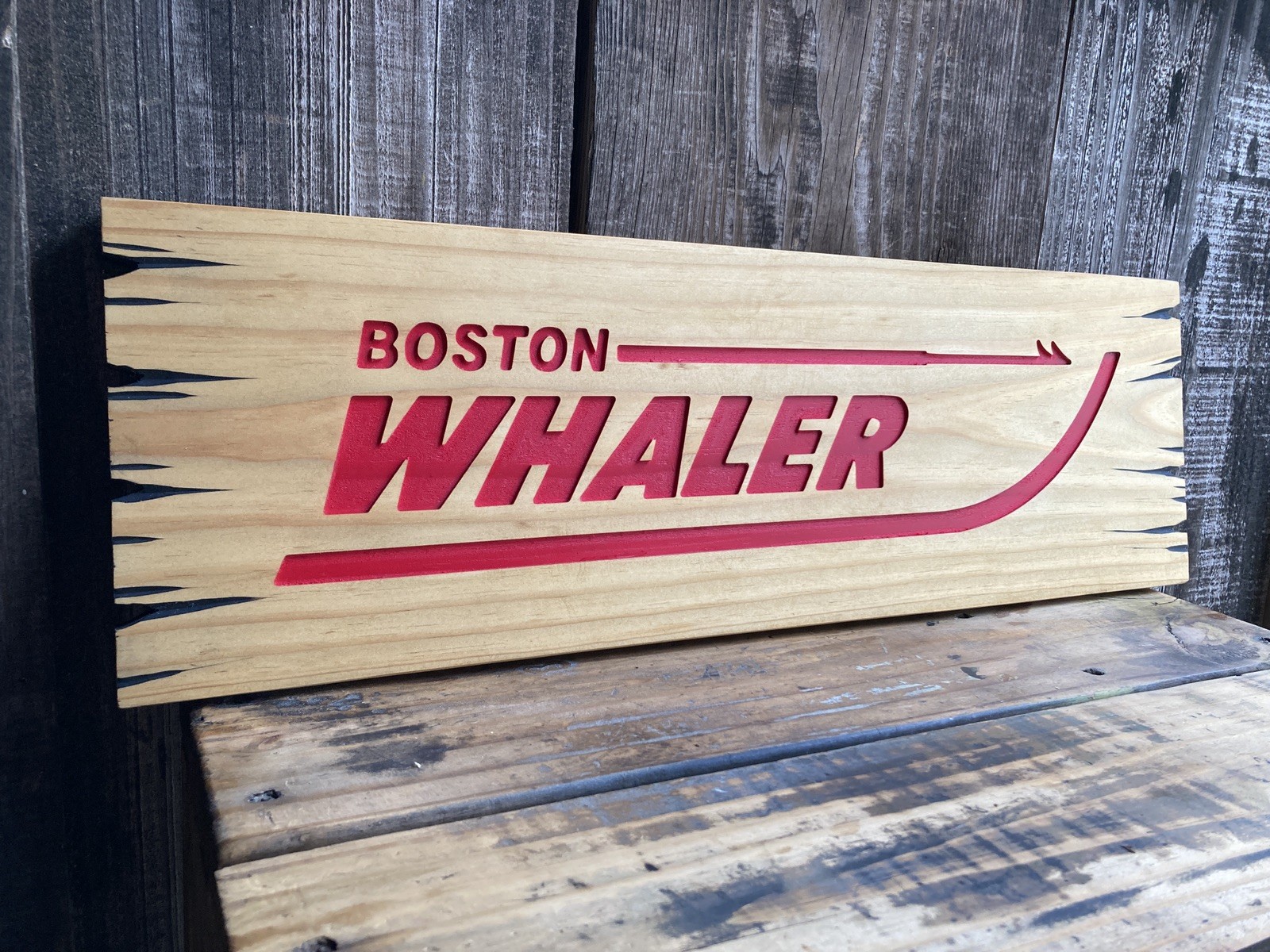 Boston Whaler Boats Wooden Sign Carved Rustic Antique Look Nautical Decoration
