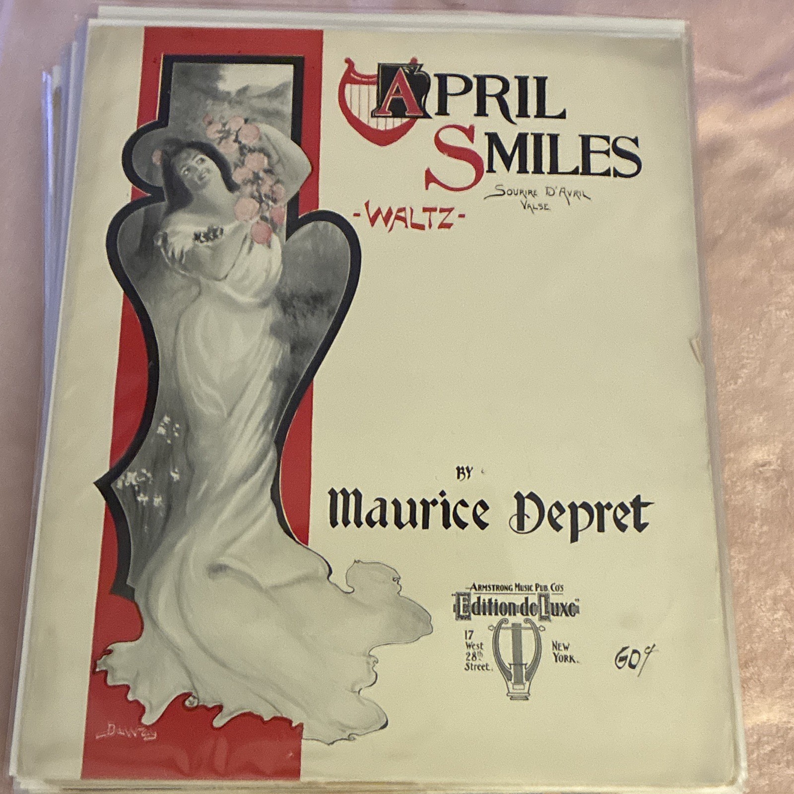 Vintage April Smiles Waltz Sheet Music Art Nouveau Red Black Cover Decor