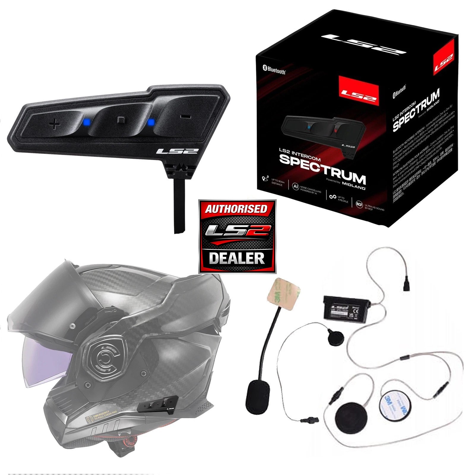 LS2 MIDLAND SPECTRUM INTERCOM BLUETOOTH  CONNECTS UP TO 4 RIDERS FF901 ADVANT X