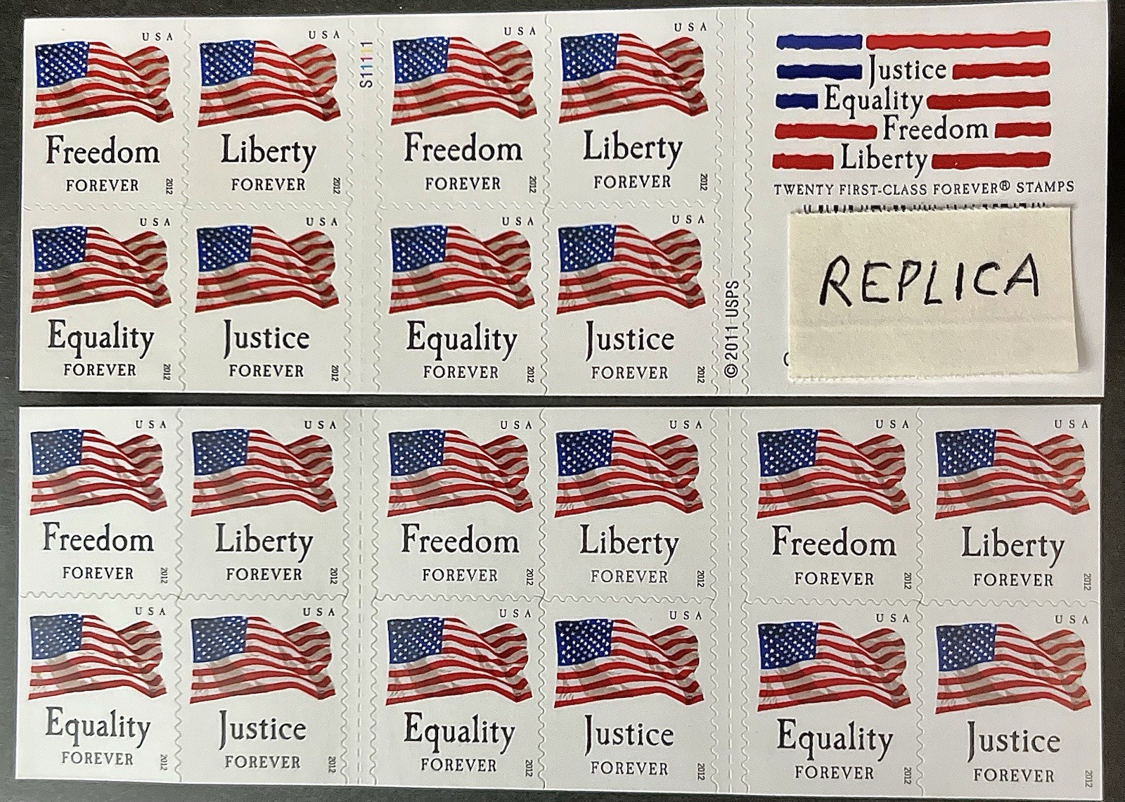 US REPLICA  of Flag Booklet Pane of 20 Forever Stamps MNH. 