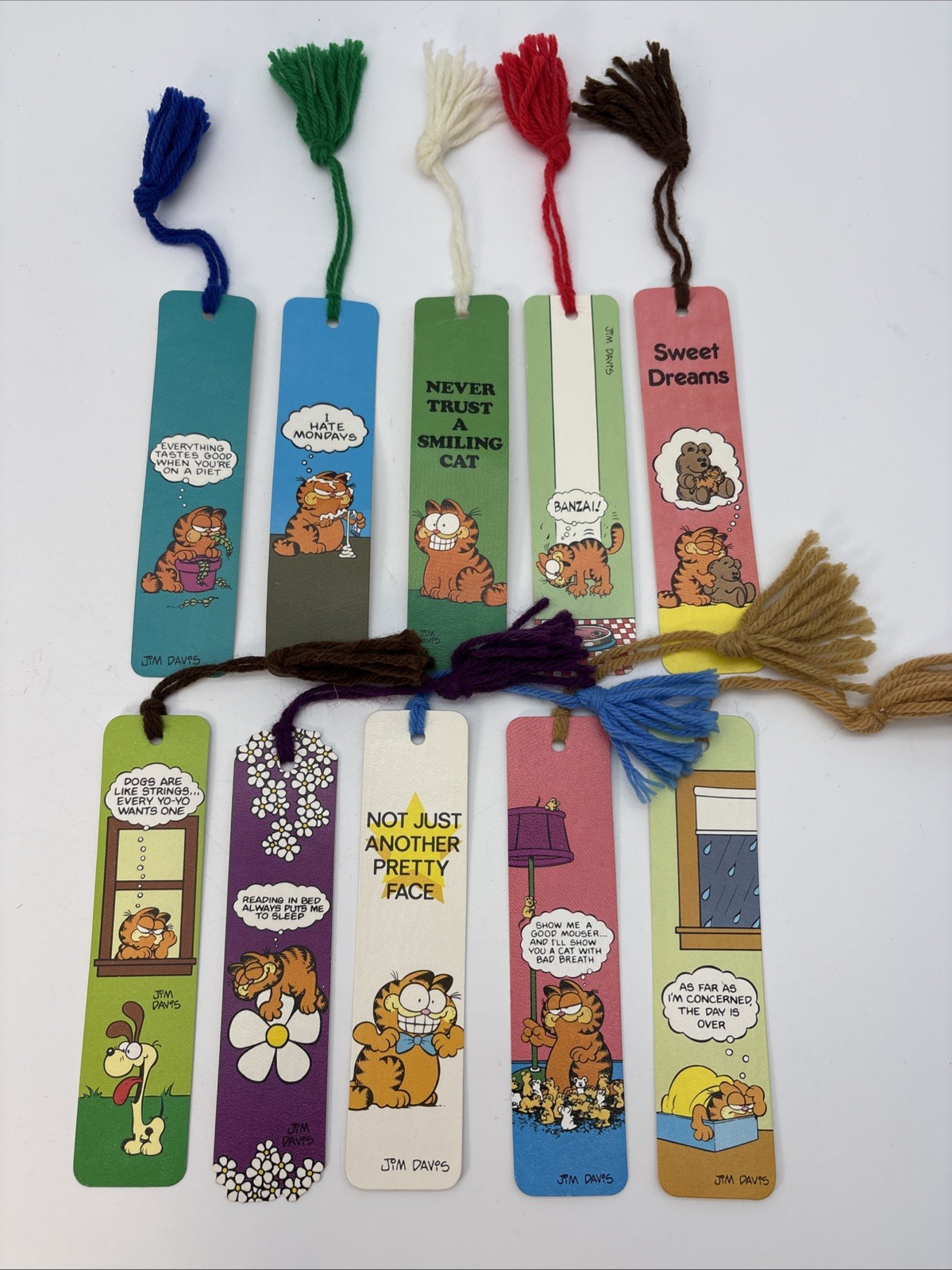 Vintage 1978 Garfield Book Mark Lot Of 10 Jim Davis USA Some Hard to find tassle