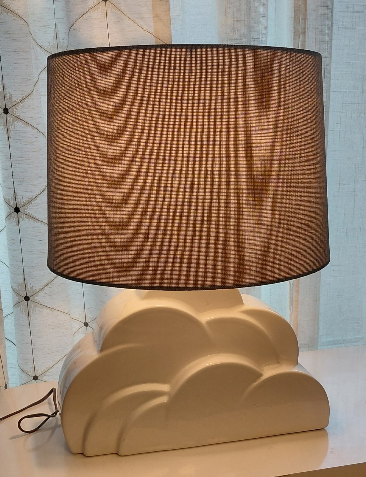 Vtg MCM 80's Postmodern Memphis Ceramic White Cloud Table Lamp Art Deco Revival Vtg MCM 80's Postmodern Memphis Ceramic White Cloud Table Lamp Art Deco Revival