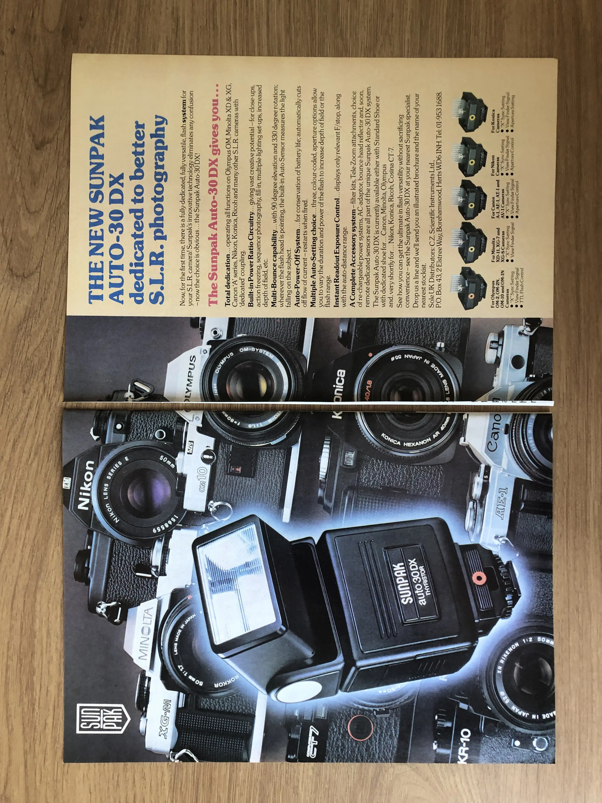 CAMS61 MAGAZINE ADVERT 11X16 THE NEW SUNPAK AUTO-30 DX FLASH UNIT