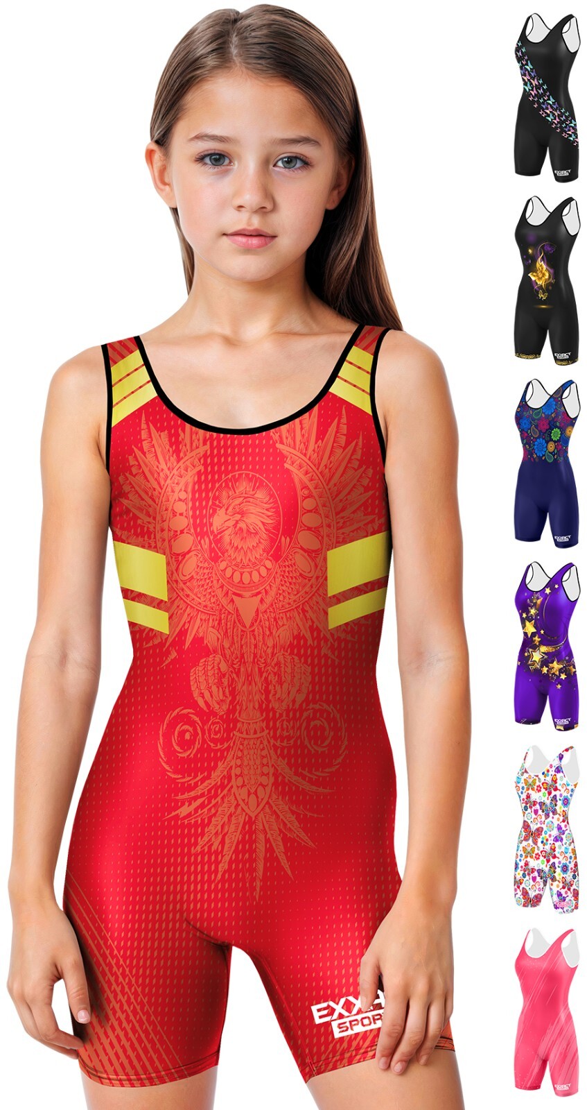 Exxact Sports Sublimated High-Cut Youth Girls Wrestling Singlets Exxact Sports Sublimated High-Cut Youth Girls Wrestling Singlets