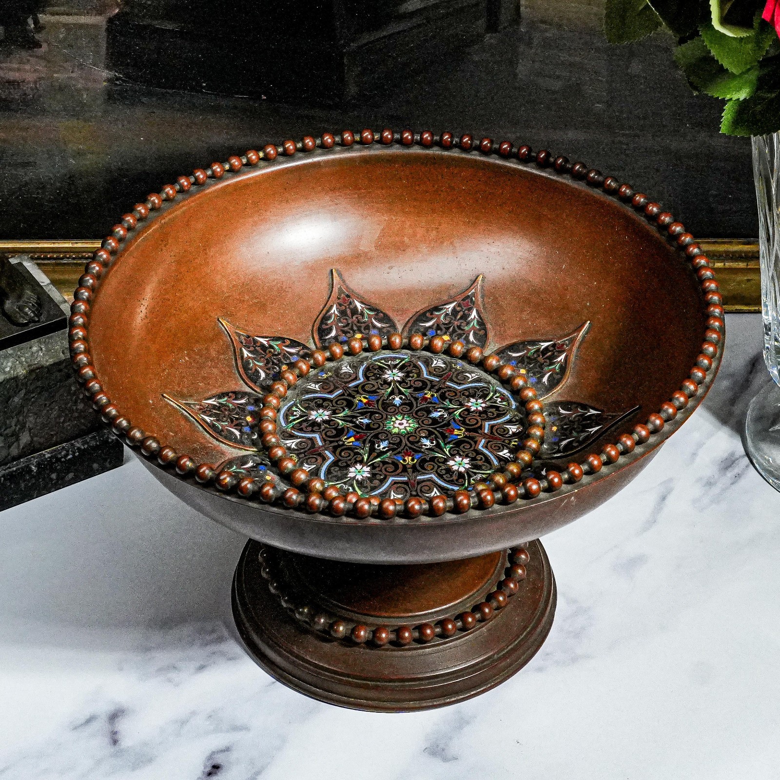 Beautiful Antique Bronze Hand Painted Enamel Grand Tour Table Tazza