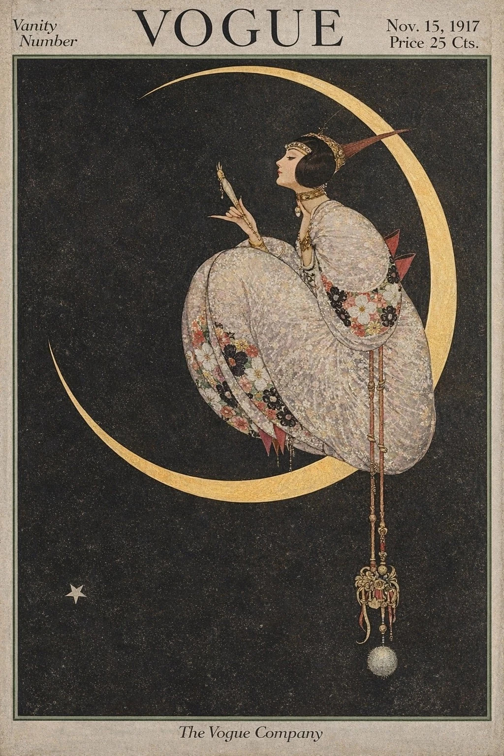 1917 Vogue Crescent Moon Fashion Cover Poster 24x36 Vintage Art Deco Print 1917 Vogue Crescent Moon Fashion Cover Poster 24x36 Vintage Art Deco Print