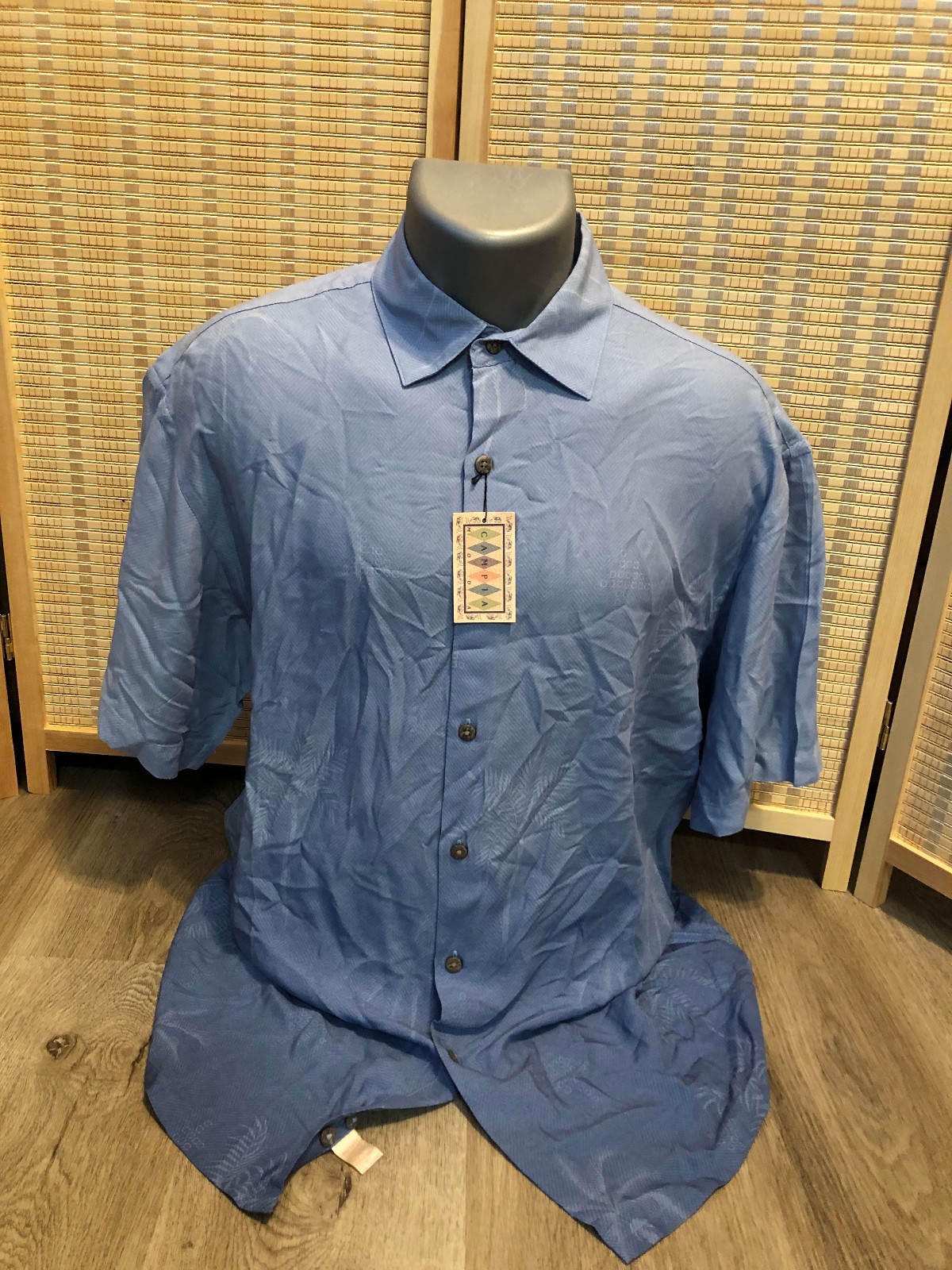 Campia Moda Hawaiian Button Up Shirt 100% Rayon Subtle Blue NEW WITH TAG Medium Campia Moda Hawaiian Button Up Shirt 100% Rayon Subtle Blue NEW WITH TAG Medium