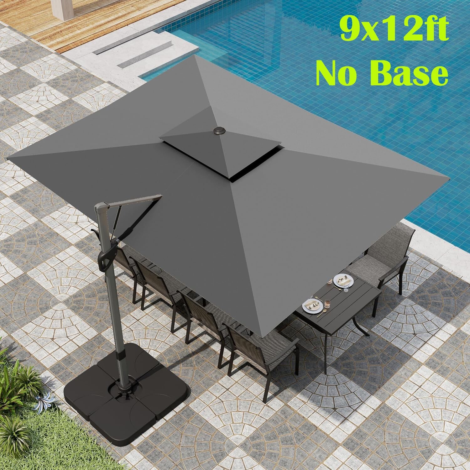 9'x 12' Large Patio Umbrella Outdoor Cantilever Umbrella Double Top 360°Rotation