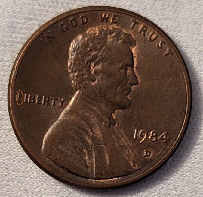 1984 D PENNY WITH A FAT FLAT L IN LIBERTY RB MAKE AN OFFER 1984 D PENNY WITH A FAT FLAT L IN LIBERTY RB MAKE AN OFFER