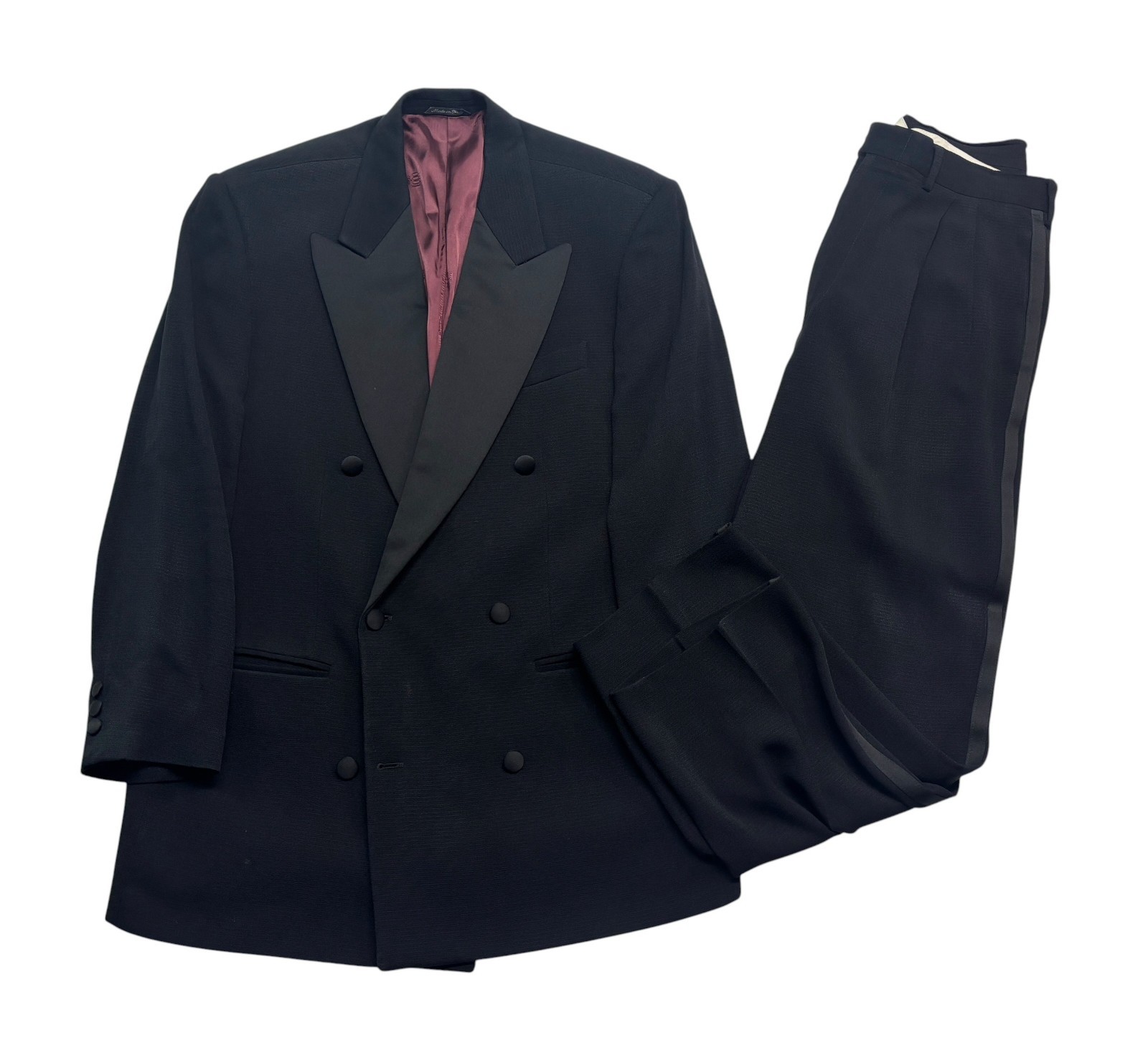 vtg Gianfranco Ferre 42R 36x30 Black Tuxedo Suit Double Breasted Italy Pleated