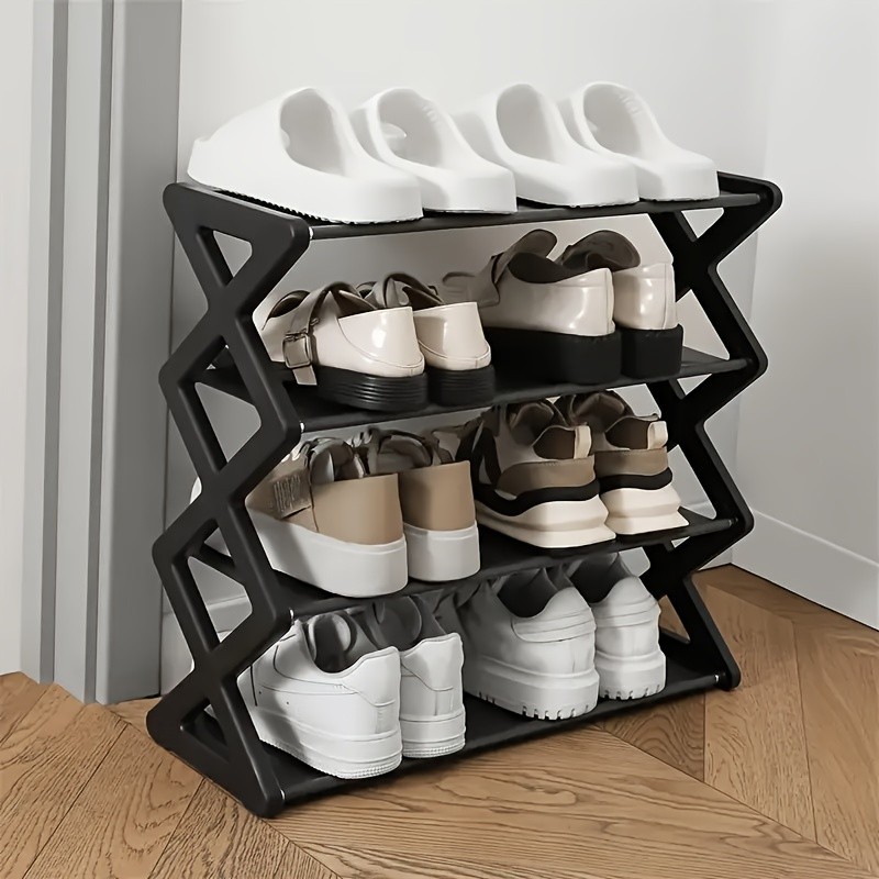 4 Tier Shoe Rack, Narrow Stackable Shoe Storage Organizer Shelf