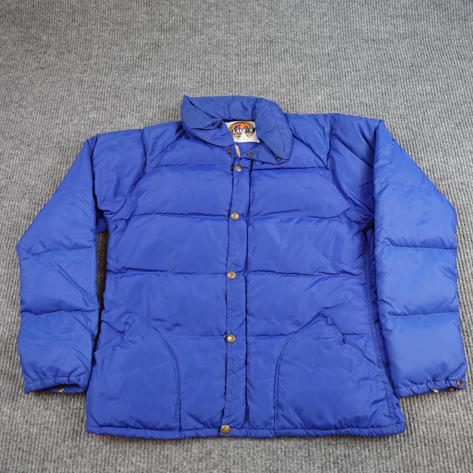 Vintage Class-5 Down Jacket Mens Medium Blue Goose Puffer Full Zip USA Outdoor