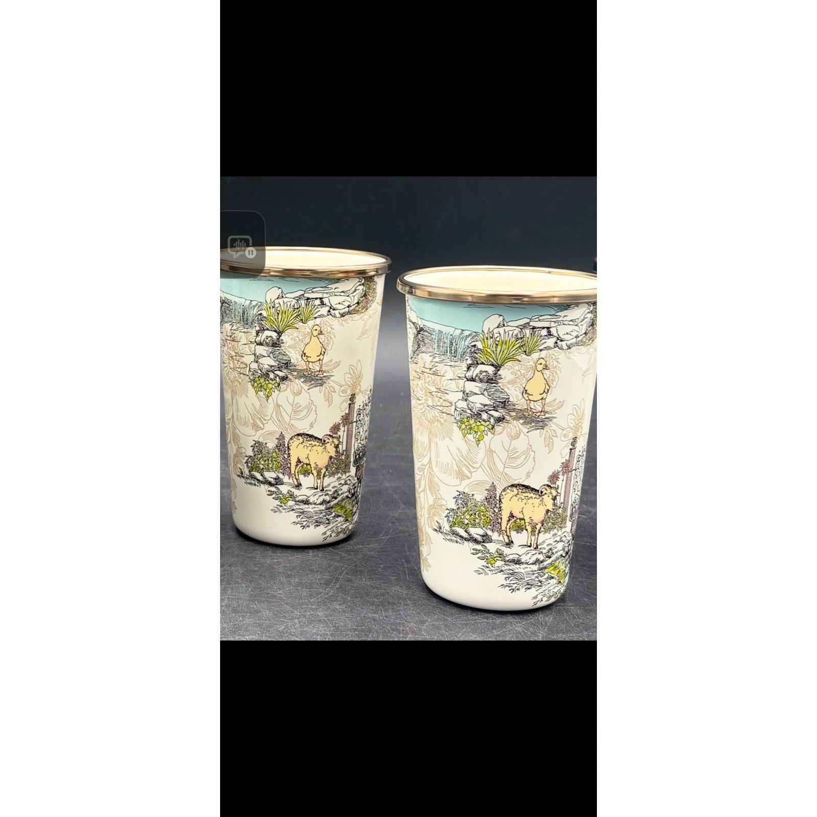 Vtg MacKenzie-Childs Enamelware Tumblers Aurora Rare HTF 10oz